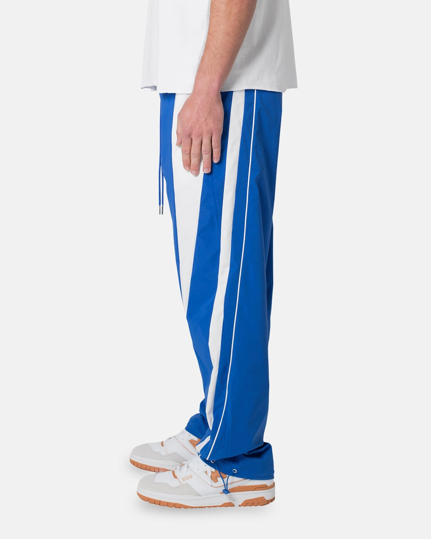 DoubleLayeredHem ResilientElasticBand MNML Striped Track Pants Blue/White