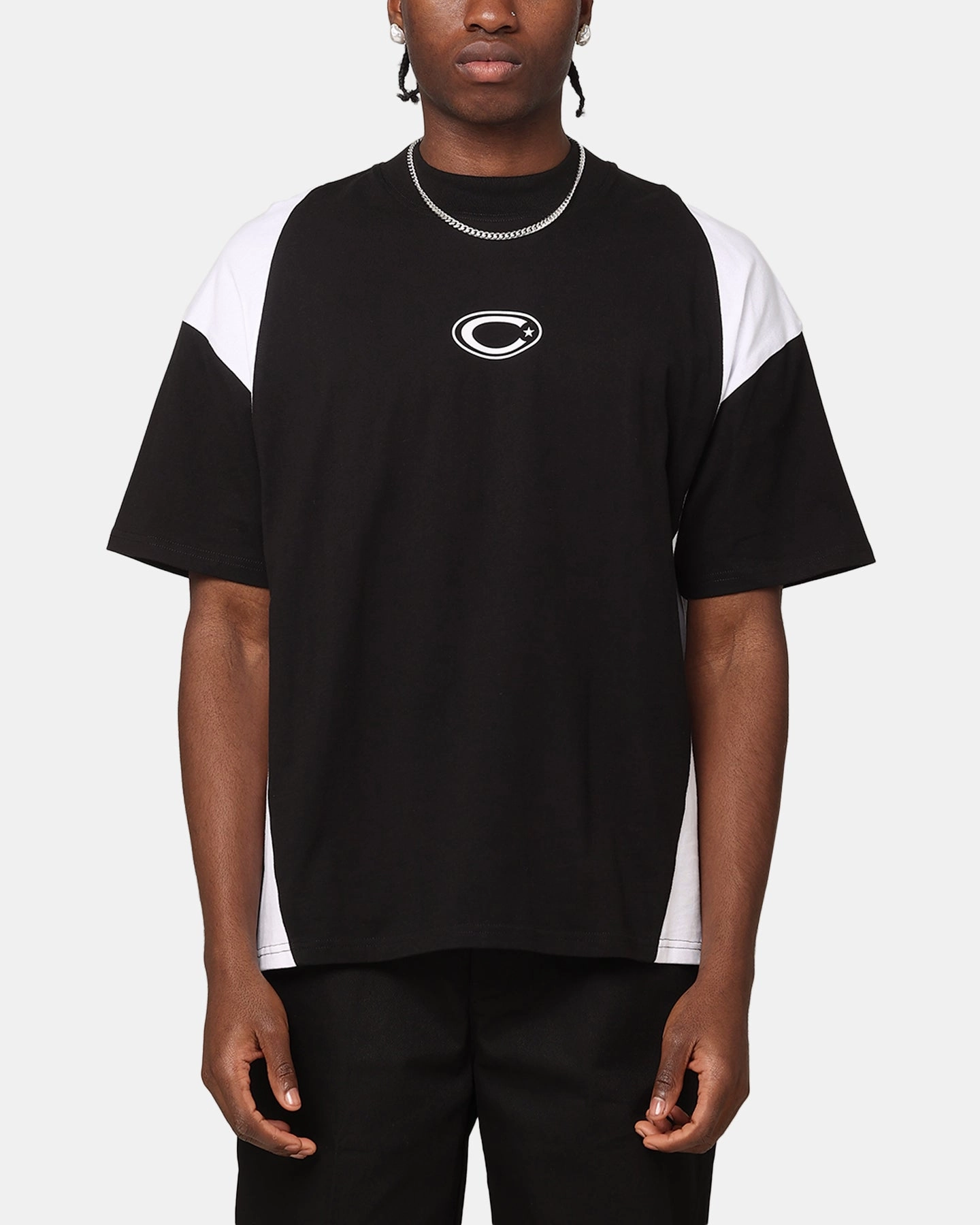 Carre Panelled Oversized T-Shirt Black/White Ribbed Trims AthleticInspired