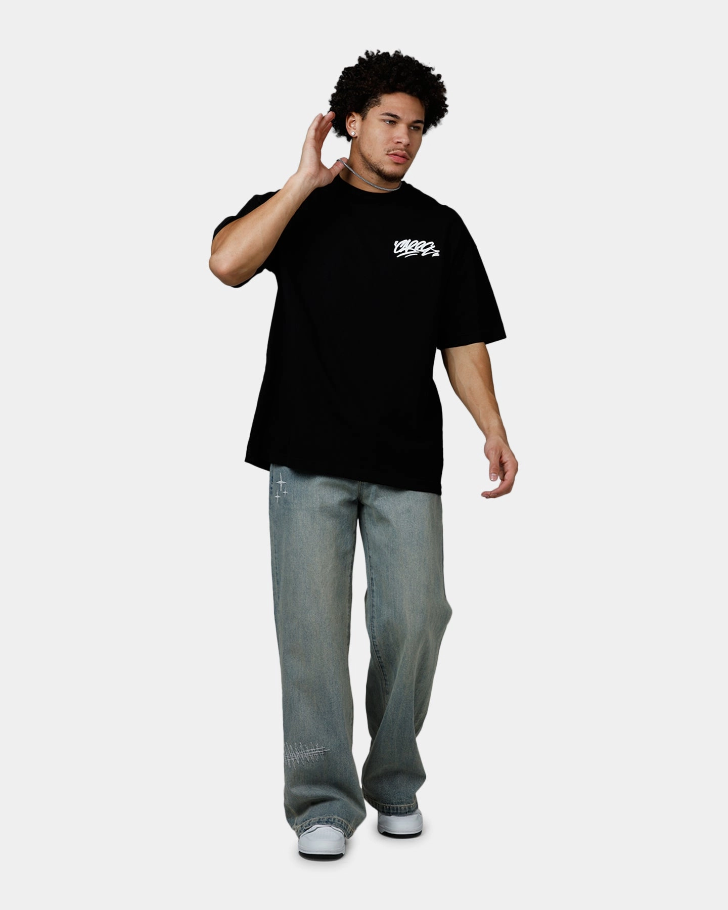 Carre Tag Drop T-Shirt Black Printed Hoodie Flexible Waistband Adaptation