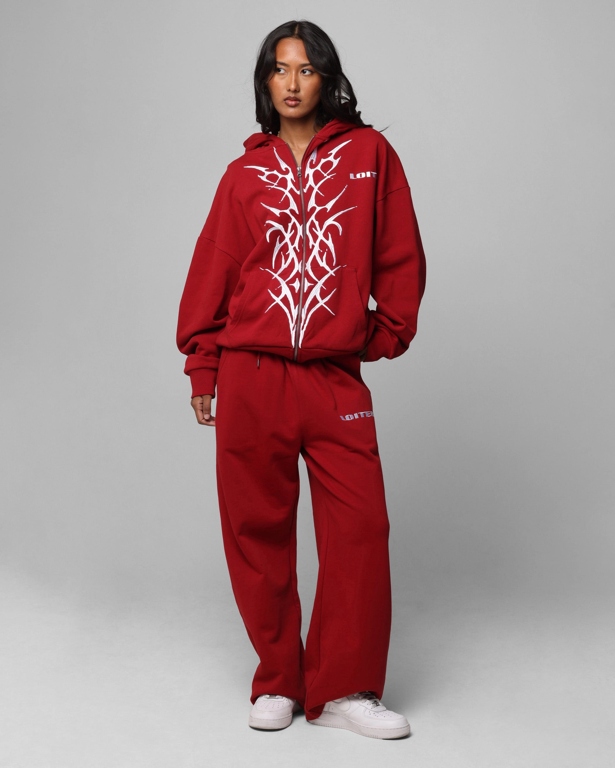 Non Binding Waist Loiter Blood Born Track Pants Burgandy