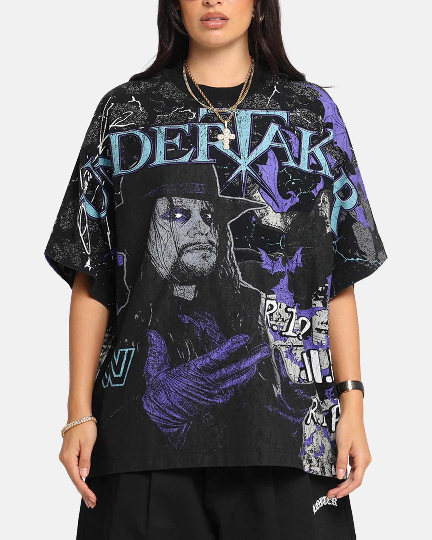 Culture Kings X WWE Undertaker All Over Print T-Shirt Black Quick Dry Technology Breathable Hoodie