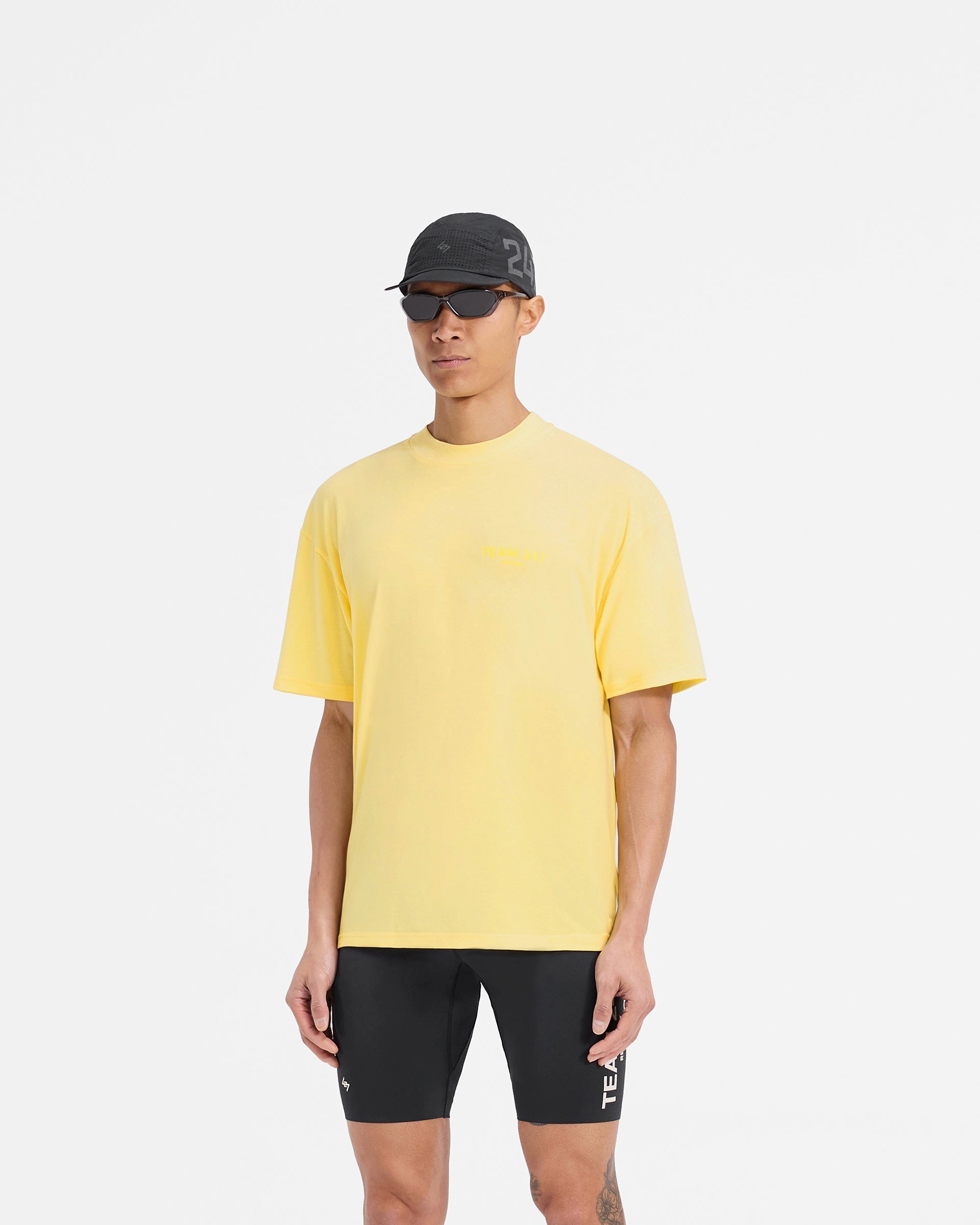 Trendy Comfort Wear Fur combination Team 247 Oversized T-Shirt - Lemon