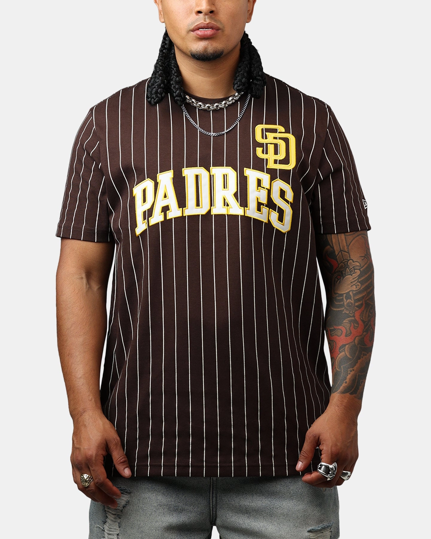 New Era San Diego Padres Throwback Pinstripe T-Shirt Brown Organic Cotton Fiber