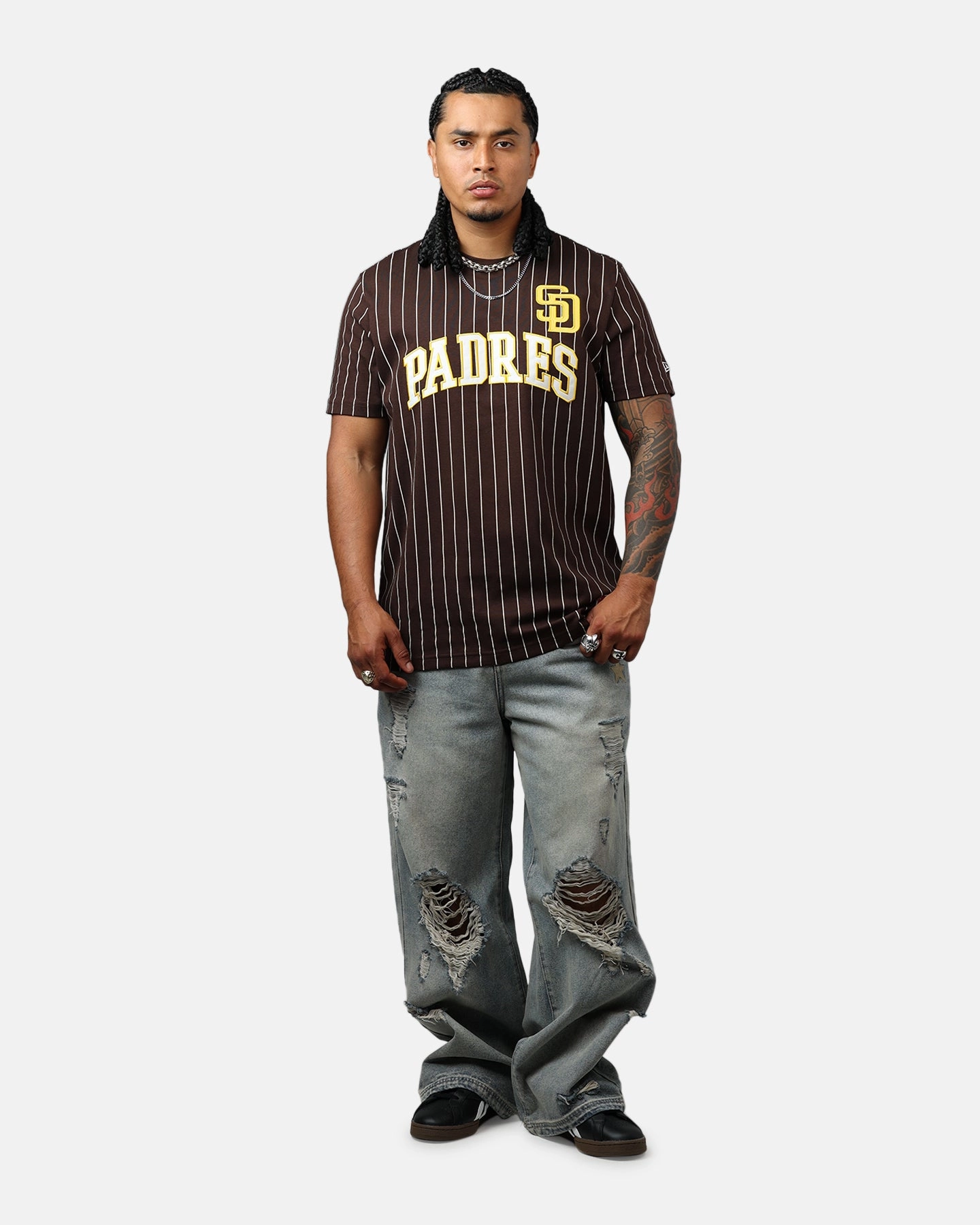 AthleisureCompatible Breathable Design New Era San Diego Padres Throwback Pinstripe T-Shirt Brown