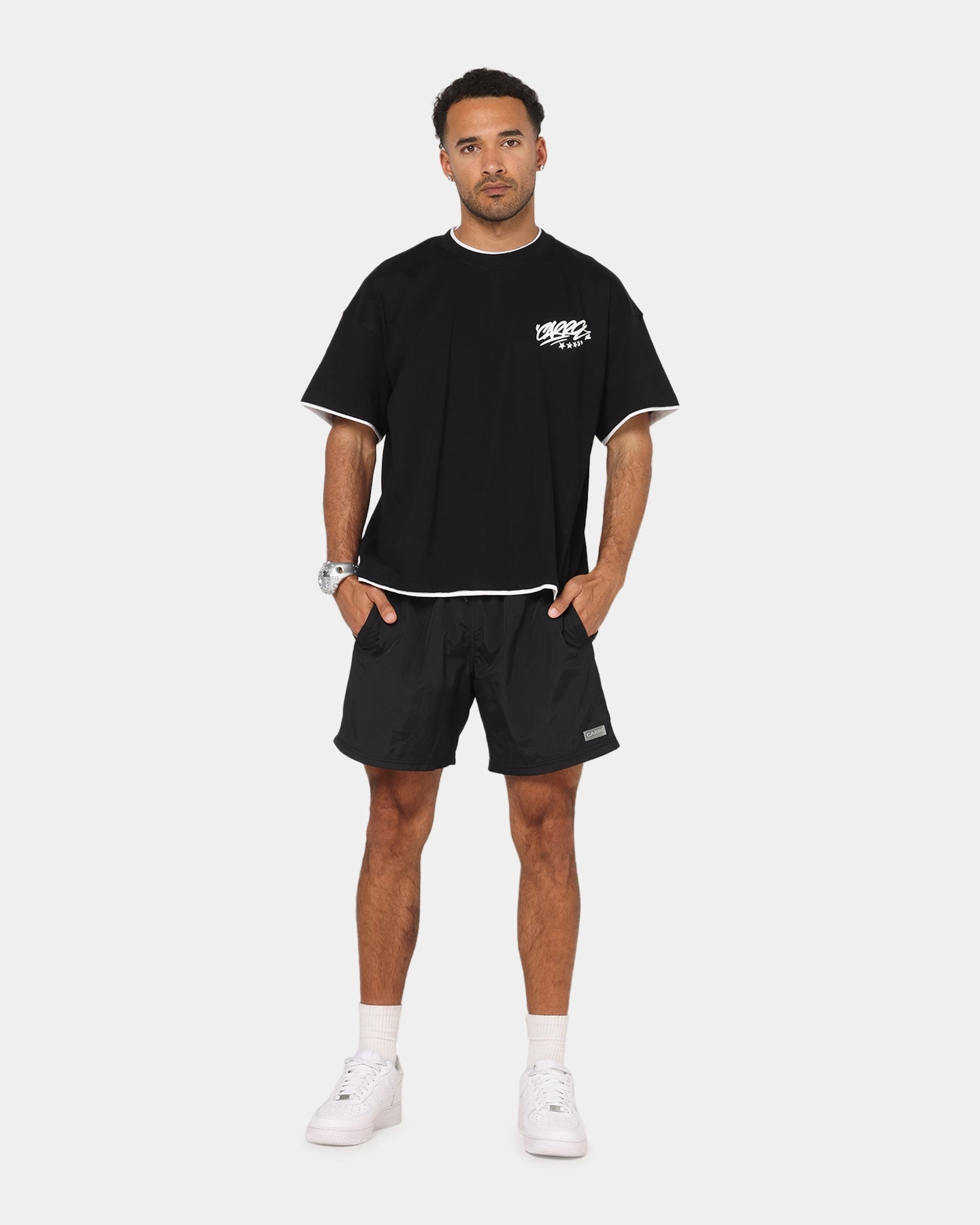 Carre Motion Layered T-Shirt Black/White Abrasion Resistant Fabric