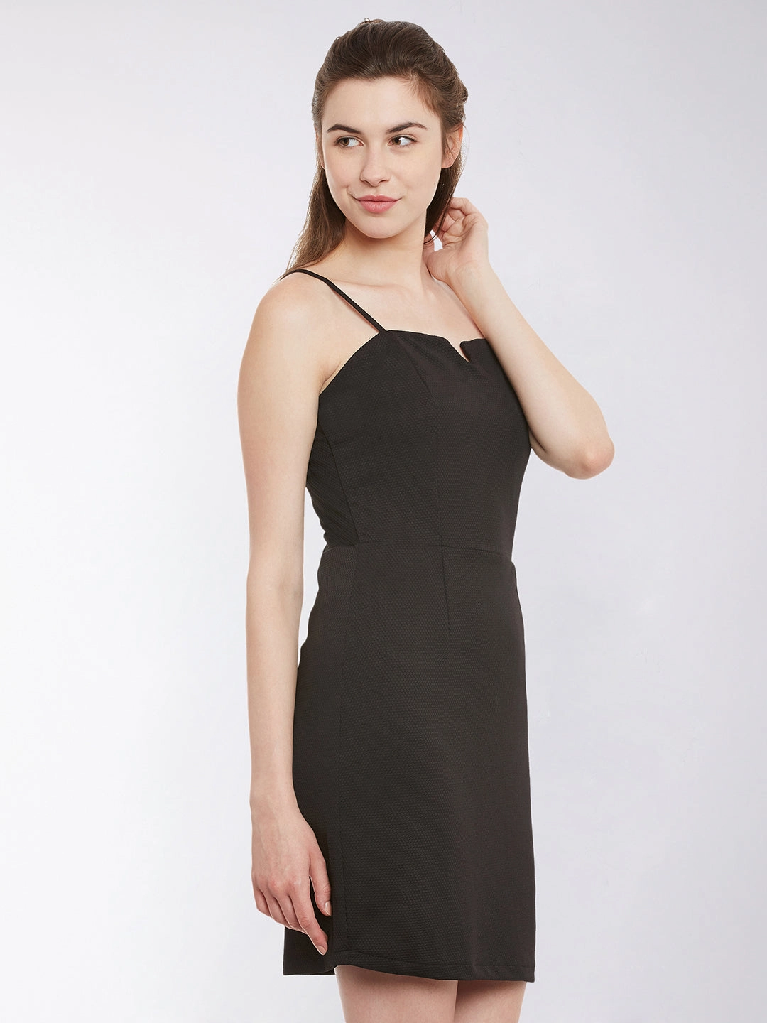 Bride Friend Casual Mode Women's Black Solid Sleeveless Square Neck Mini Bodycon Dresses