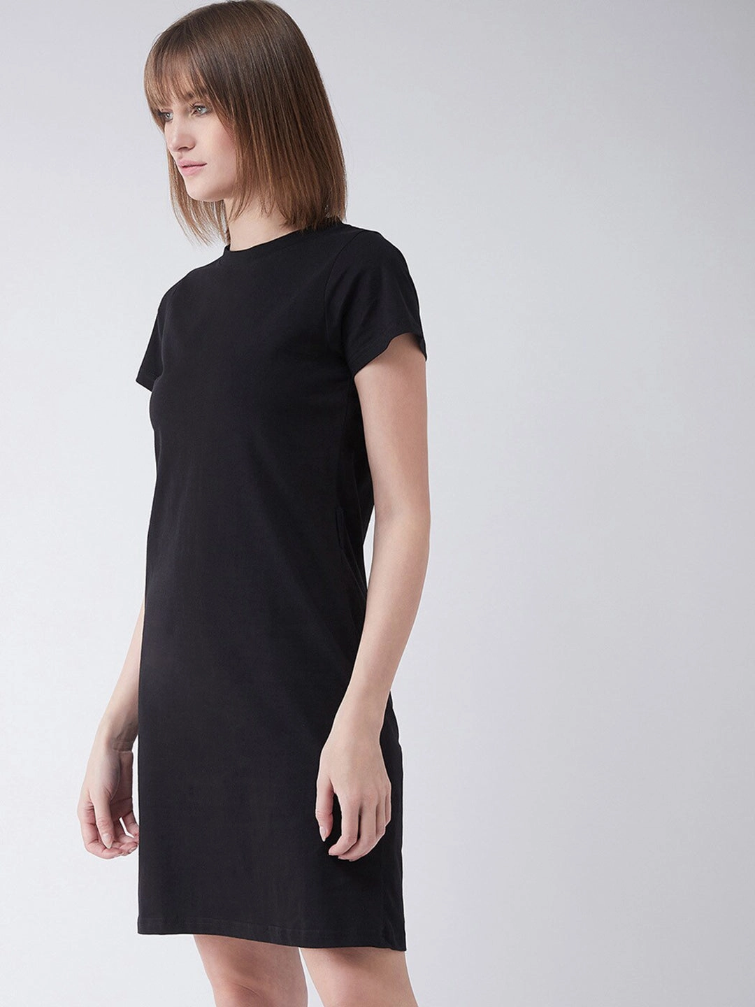 Stylish Fit Everyday Look Women's Black Round Neck Short Sleeves T-Shirt Dress