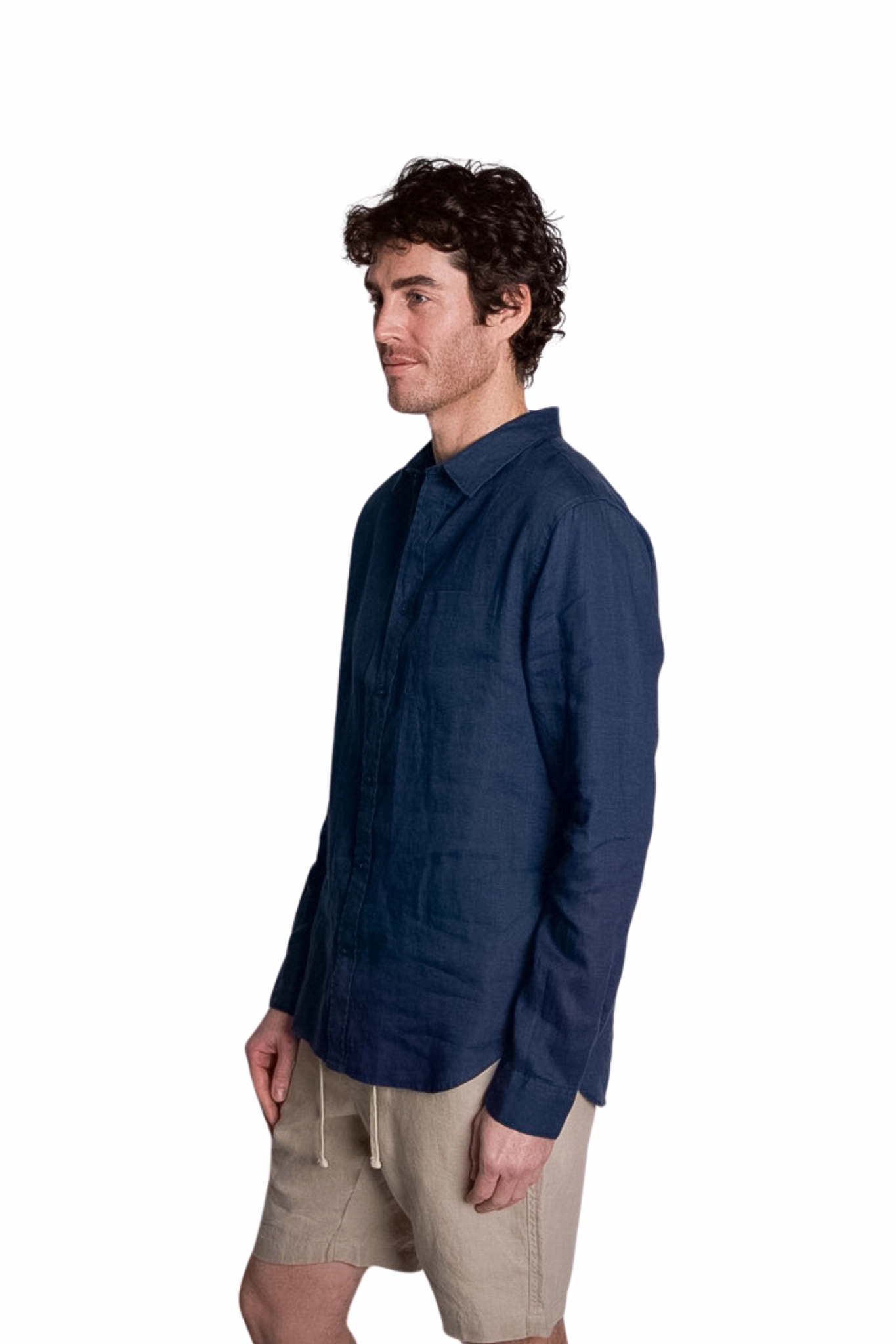 Active Fit gender-neutral Linen Long Sleeve in Deep Indigo