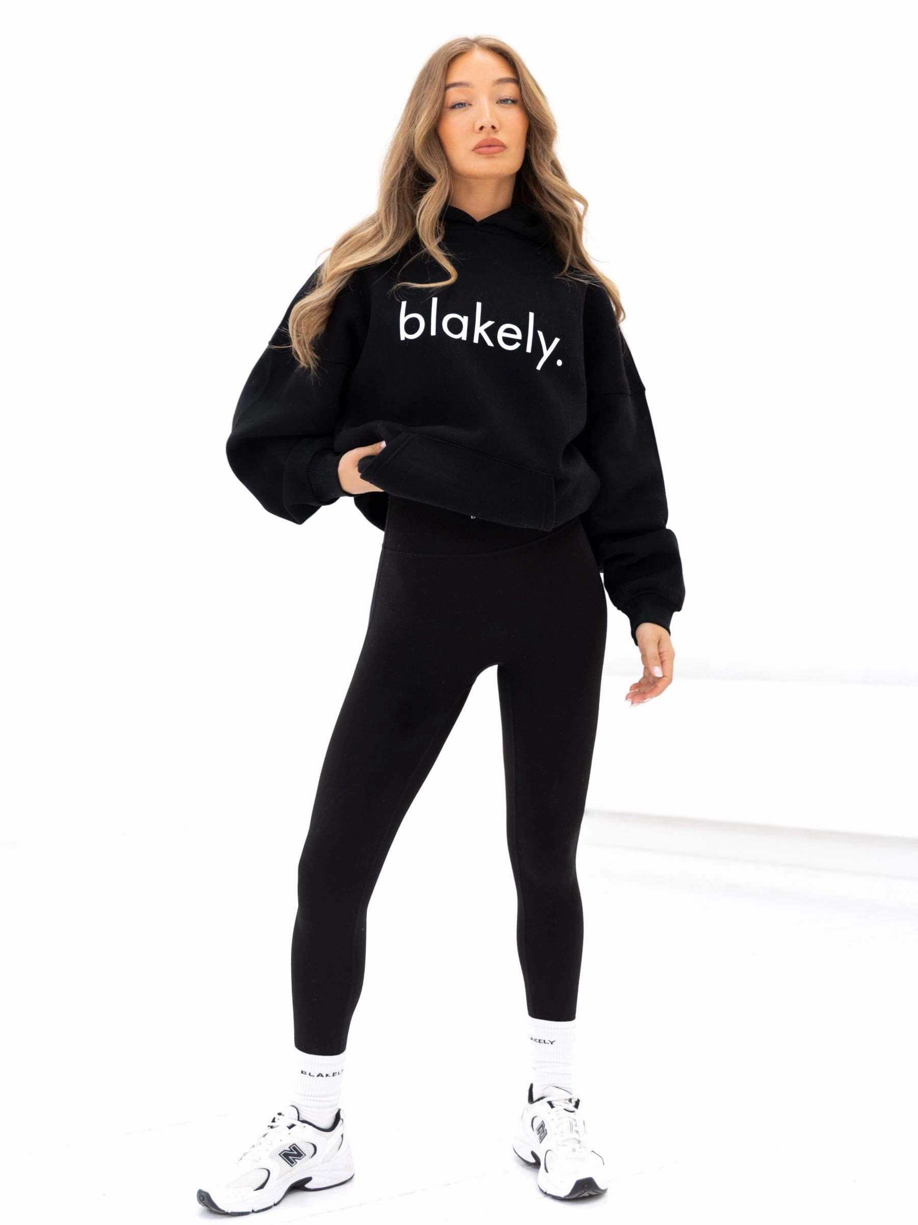 Four Way Stretch Material Outdoor Flex Logo Oversized Hoodie - Black
