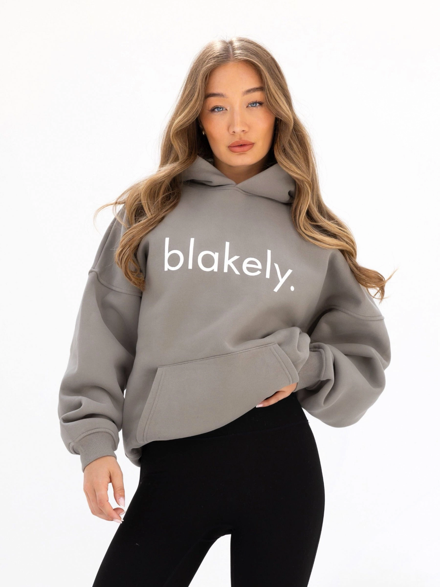 Relaxed Waist Minimal Layers Logo Oversized Hoodie - Washed Khaki
