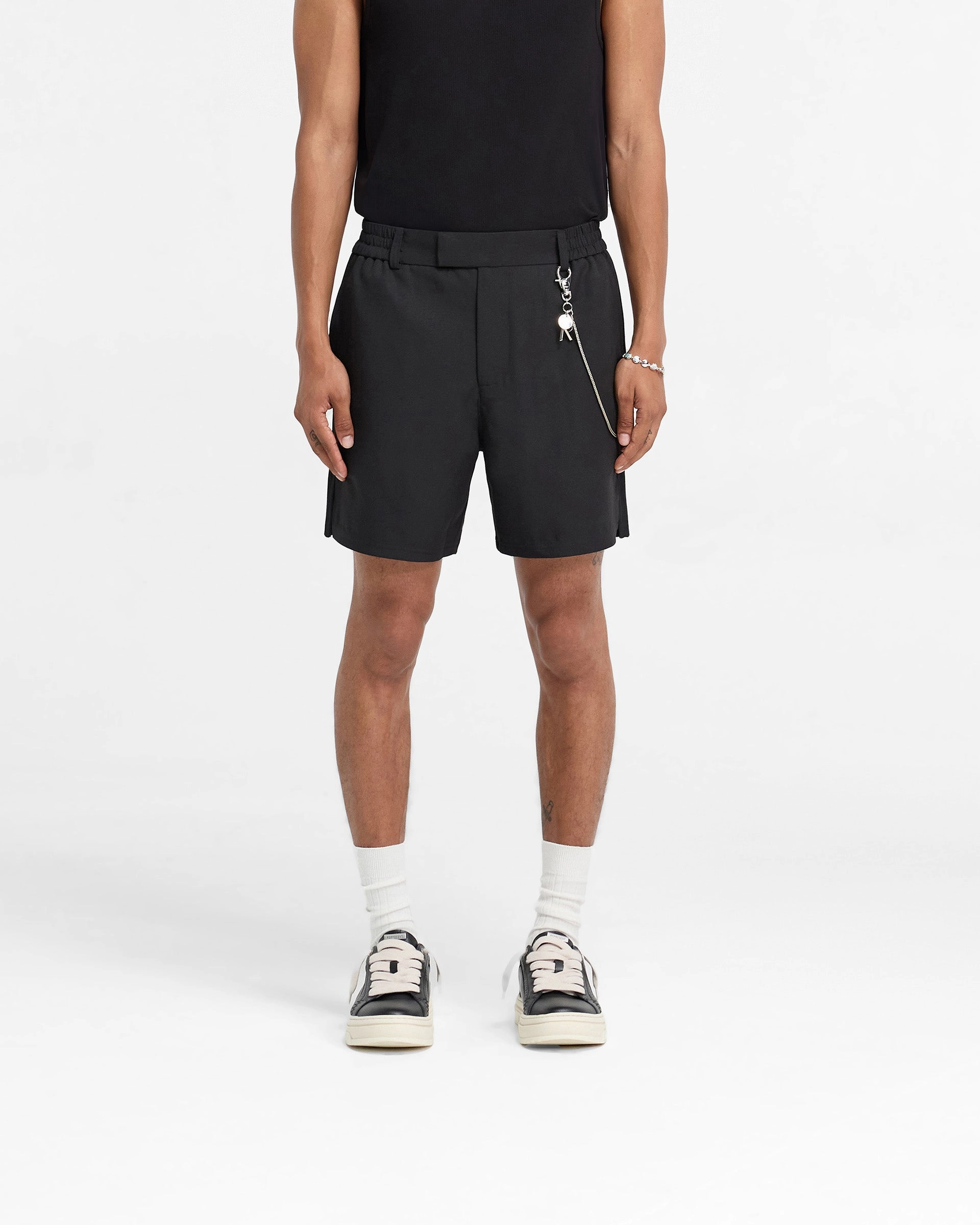 Unisex Design Laser Cut Perforations Logo Yacht Short - Black