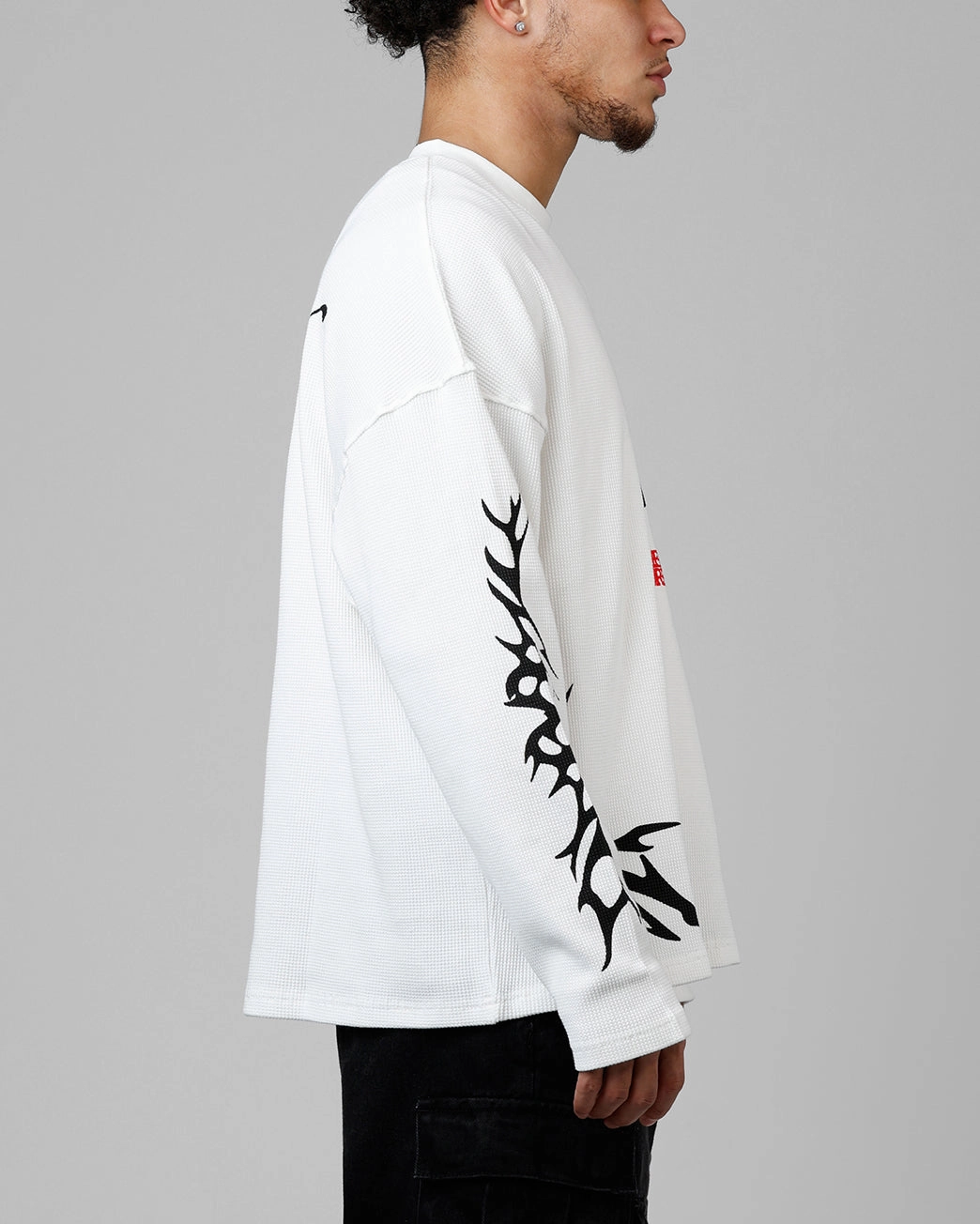 FadeResistant Dye Loiter American Dream Waffle Knit Long Sleeve T-Shirt White