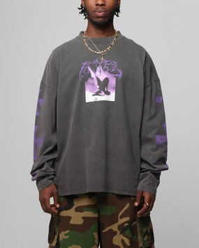 Loiter Angel Number Long Sleeve T-Shirt Charcoal Self Fabric Tie Closure