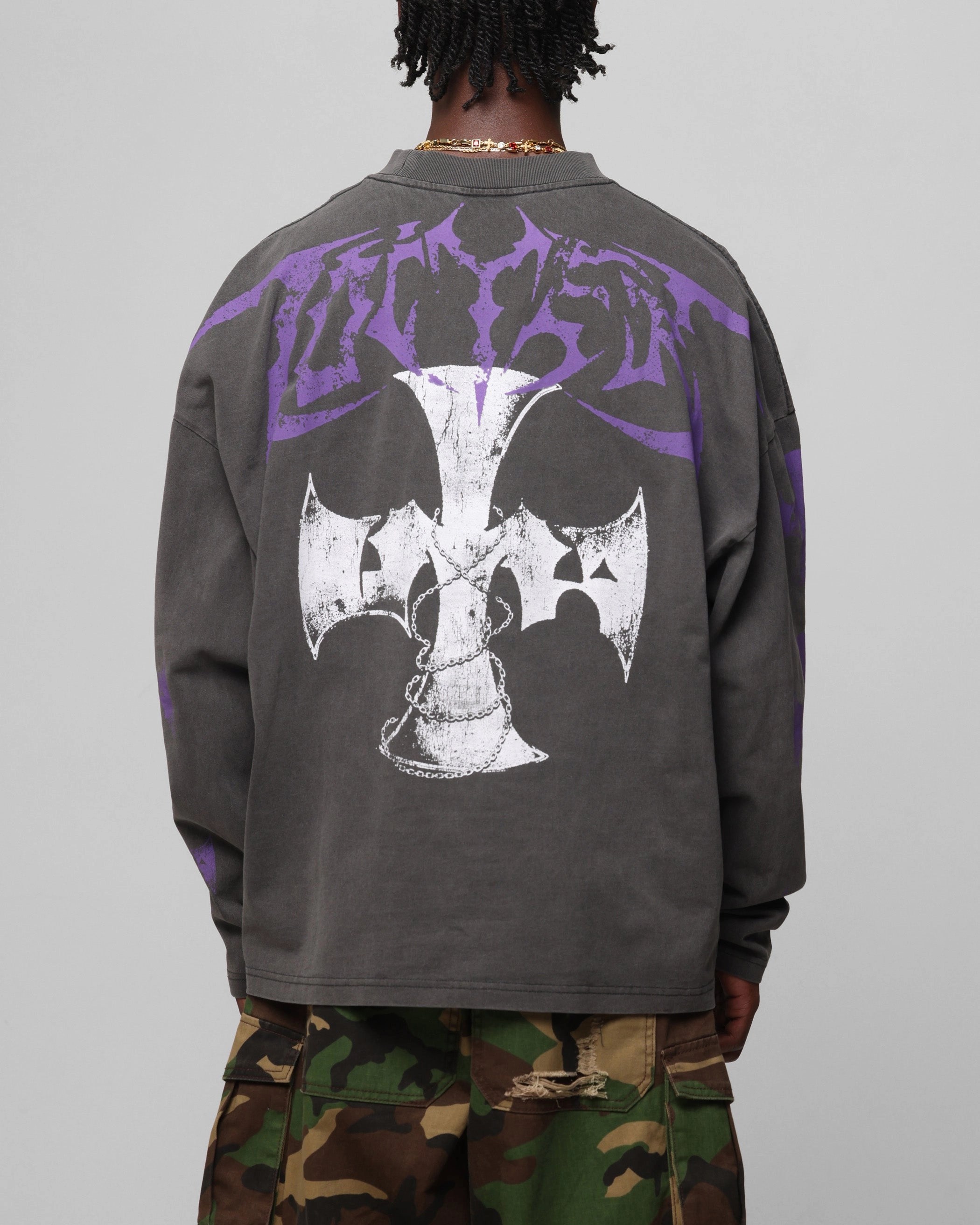 Loiter Angel Number Long Sleeve T-Shirt Charcoal Wear Resistant Fabric