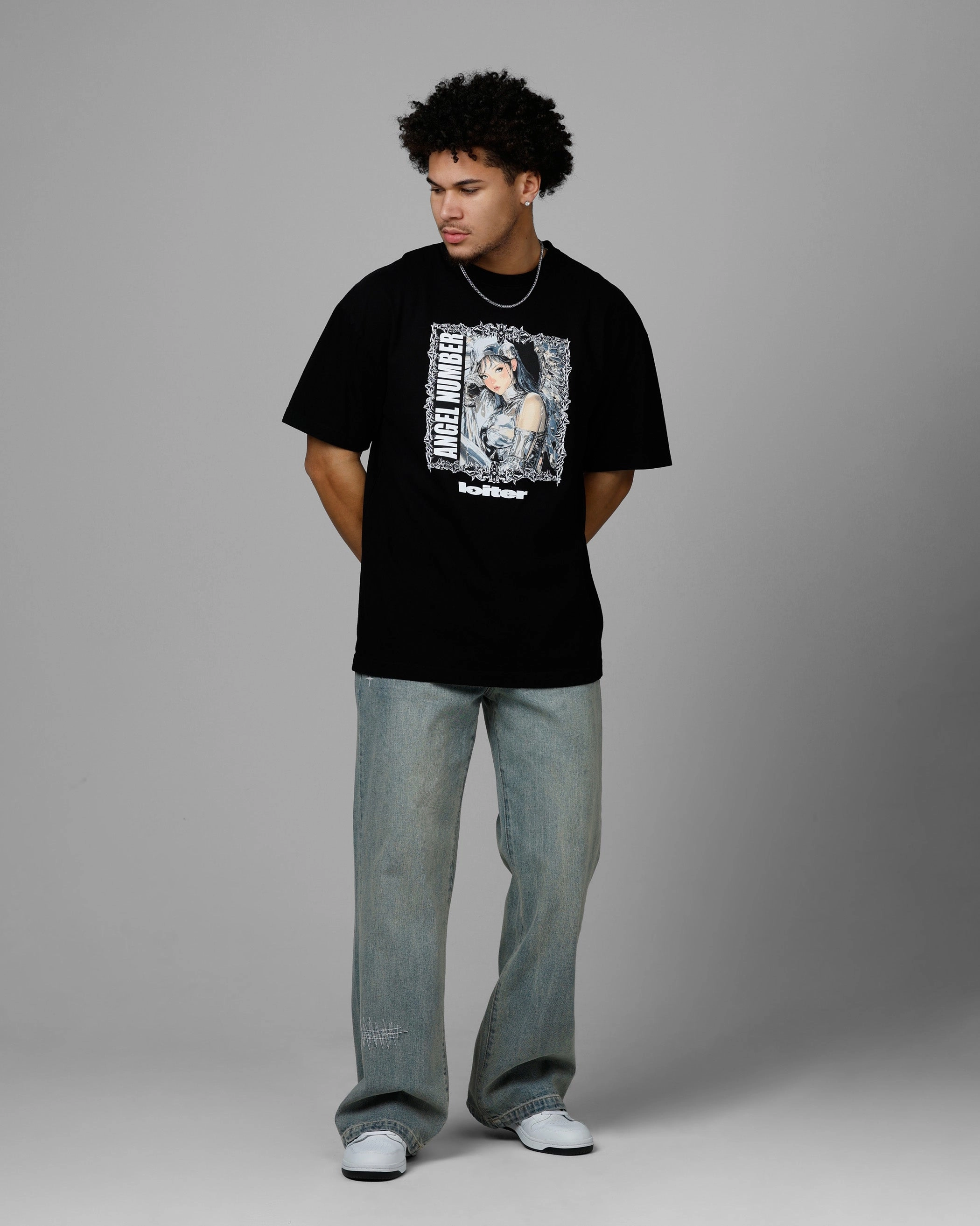 Loiter Angel Number Vintage T-Shirt Black AdaptiveFitFabric