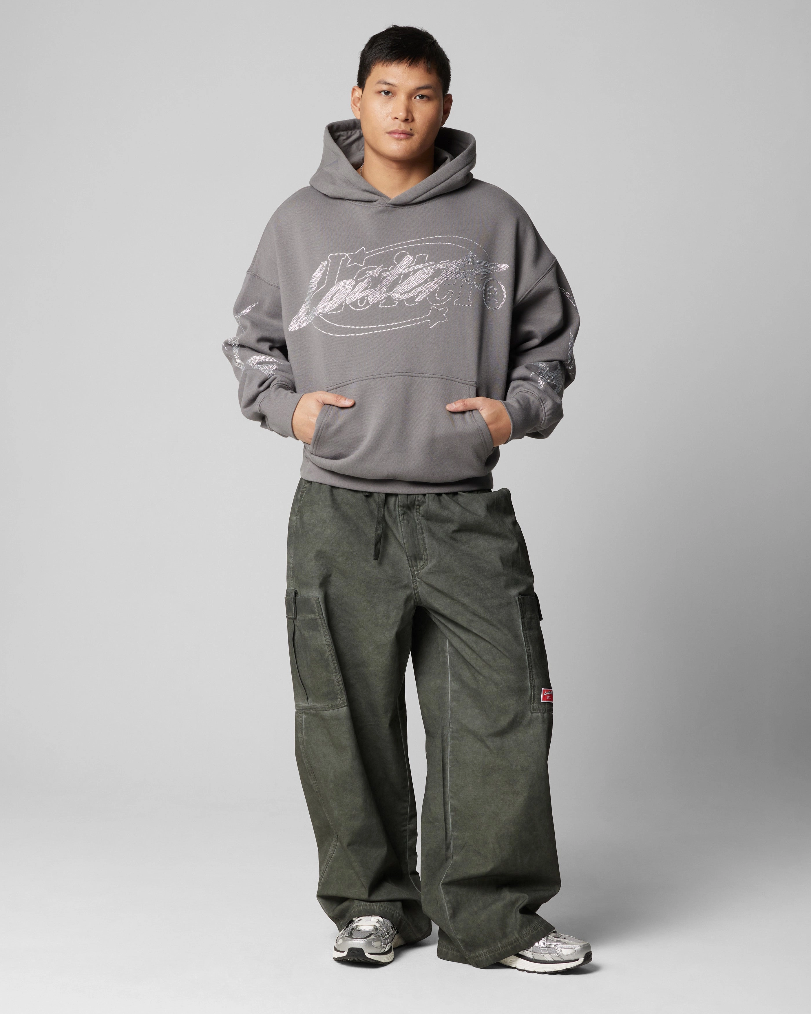 Loiter Atlantic Rhinestone Hoodie Charcoal Sporty T-shirt