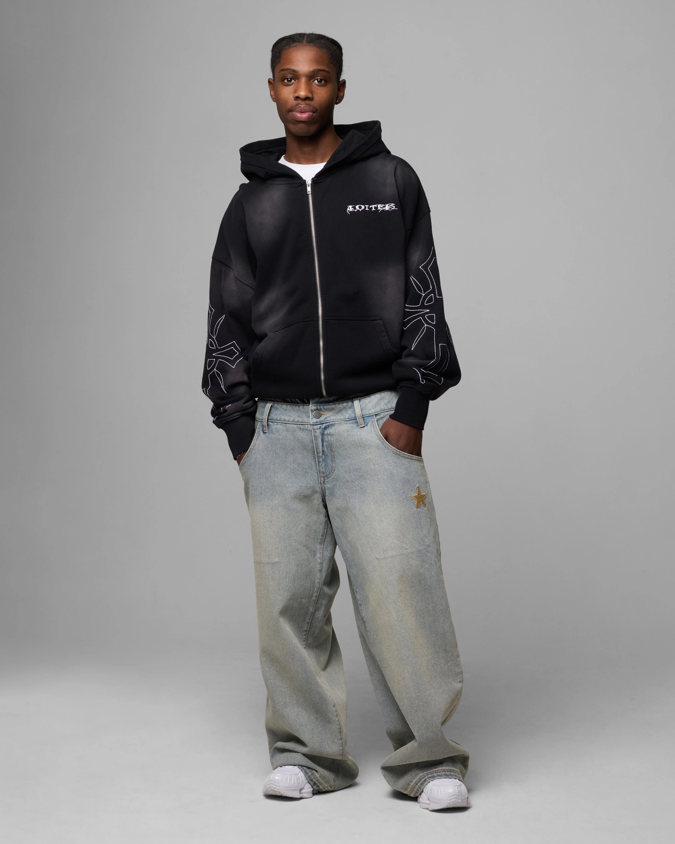 WaterRepellent Finish Loiter Atmosphere Full Zip Hoodie Vintage Black