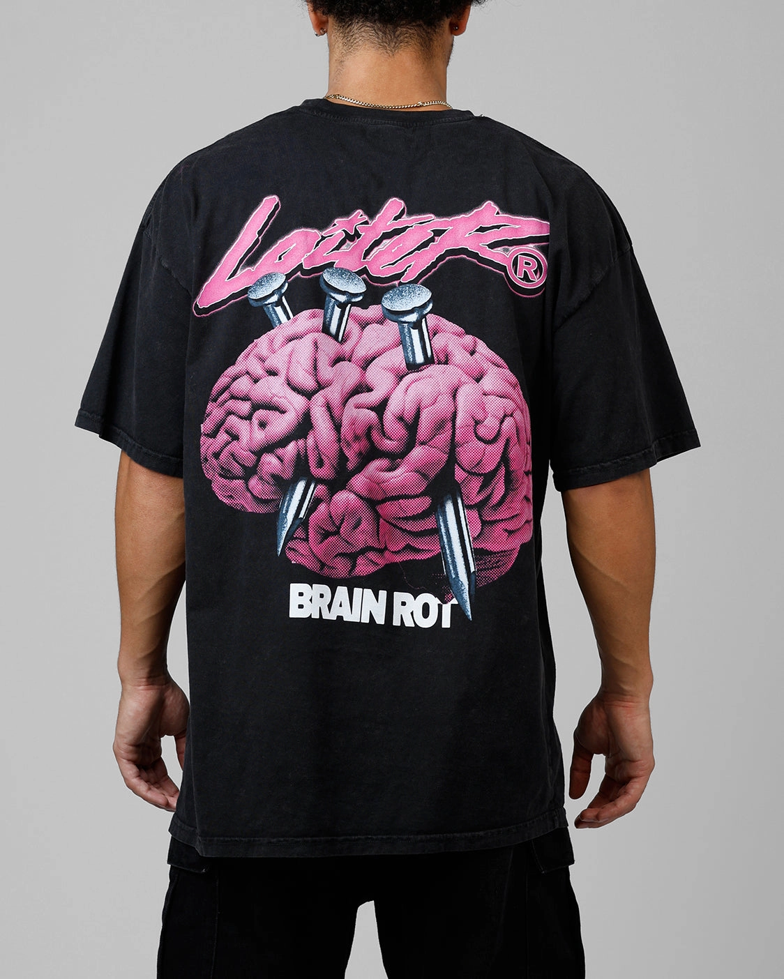 Loiter Brain Rot Vintage T-Shirt Black Acidwash Buttery Soft Feel