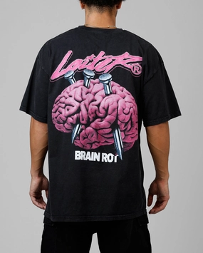 Loiter Brain Rot Vintage T-Shirt Black Acidwash Buttery Soft Feel