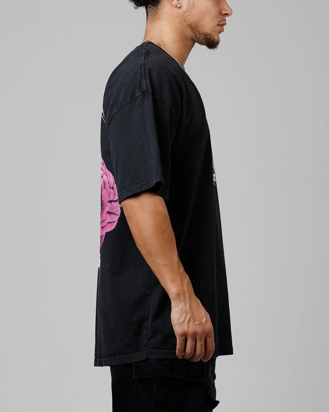 Tagless Comfort Collar Sun Protective Fabric Loiter Brain Rot Vintage T-Shirt Black Acidwash