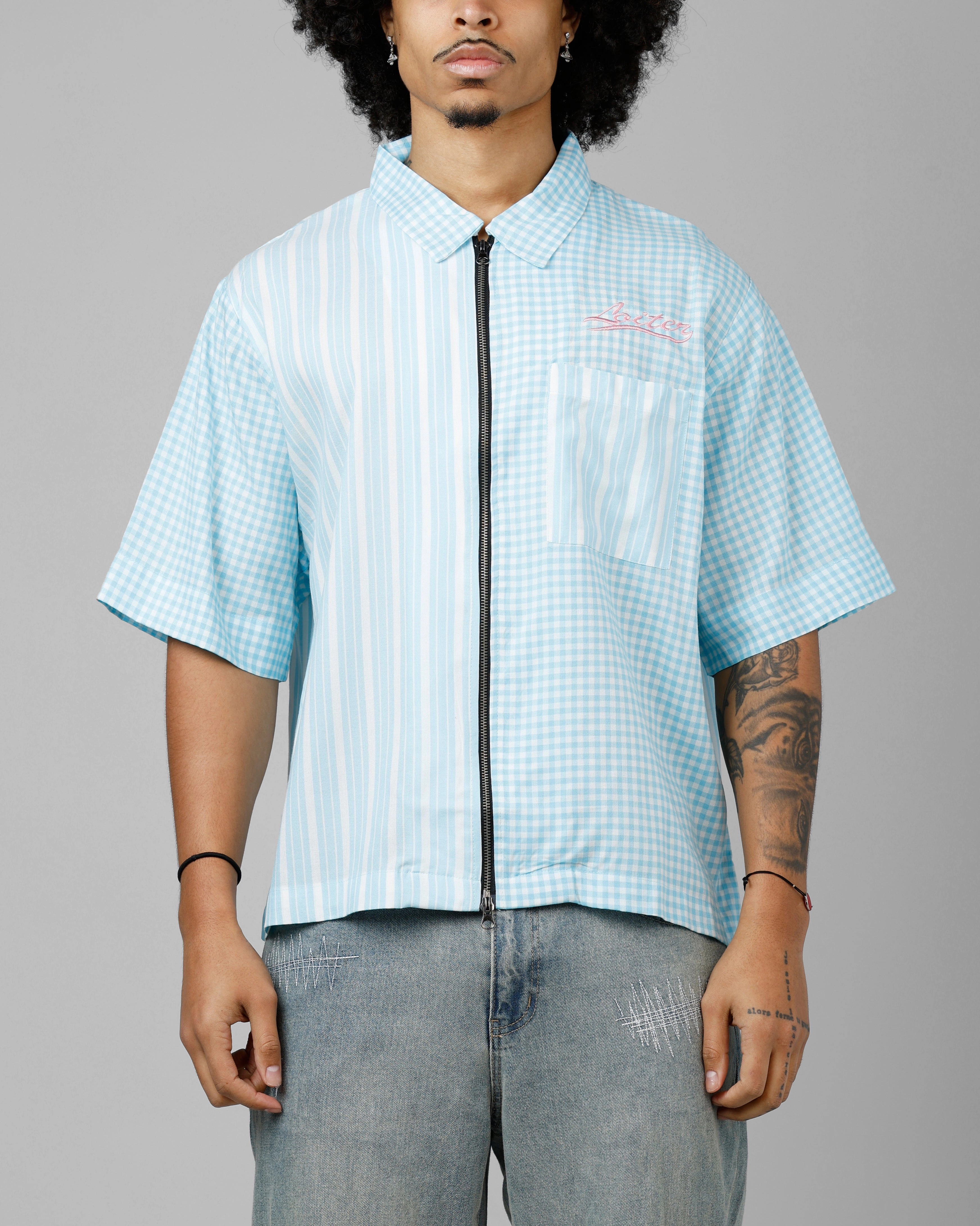 Loiter Calabasas Shirt Blue Stripe AdjustableDrawstring TactileWeave