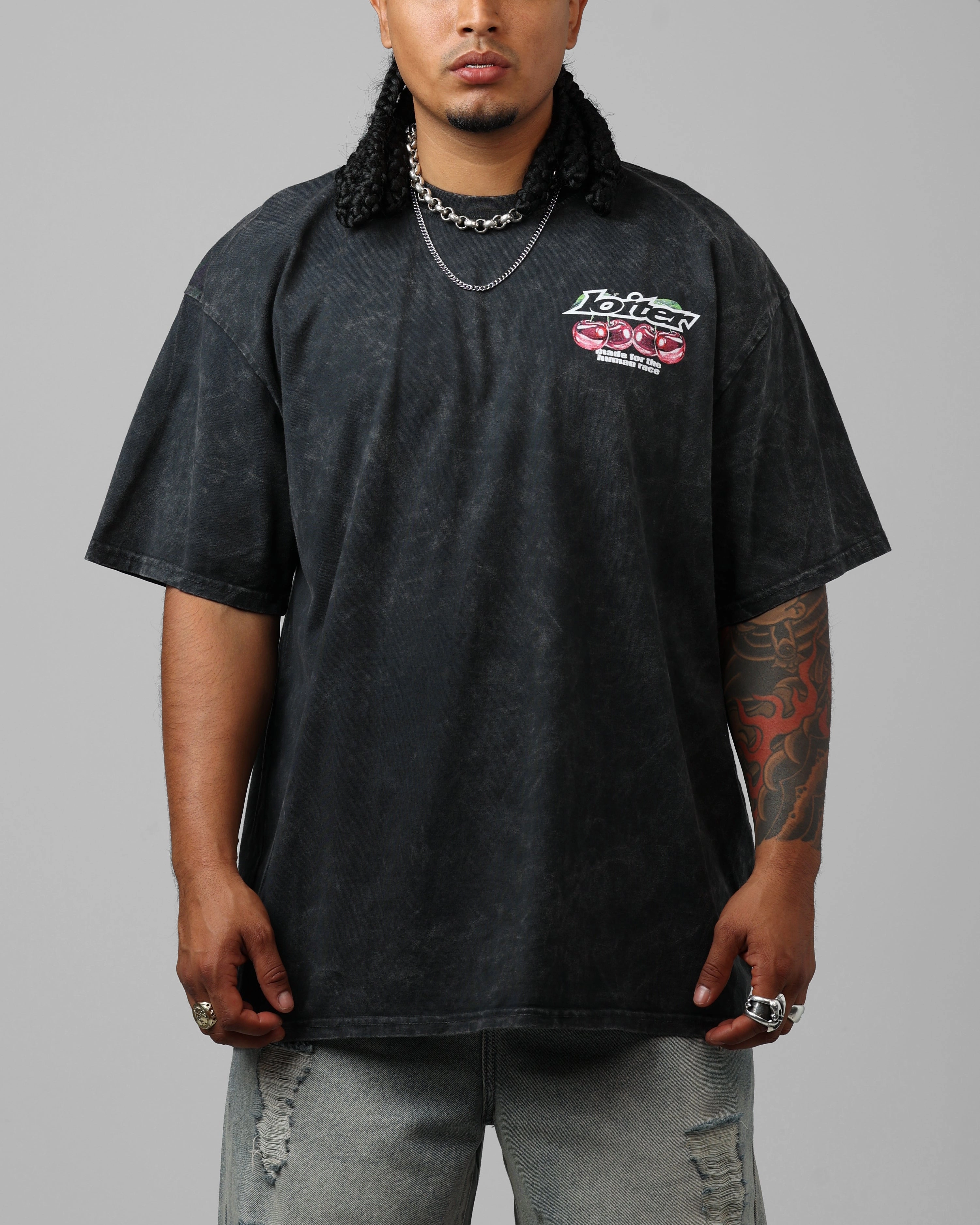 TaglessCollars FlexFoamInserts Loiter Cherry Pick Drop T-Shirt Black Acidwash