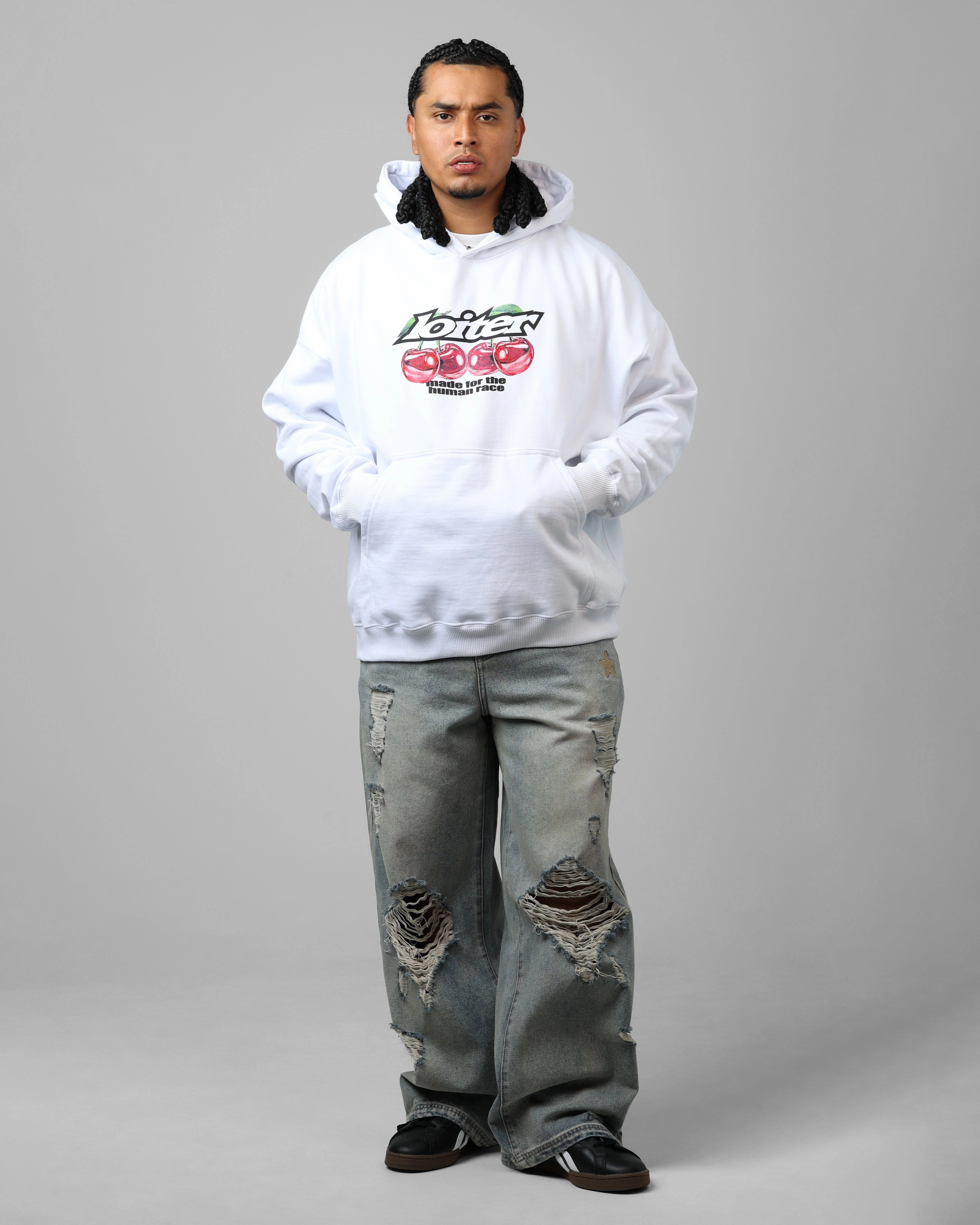 Loiter Cherry Pick Hoodie White Linen Blend Fabric