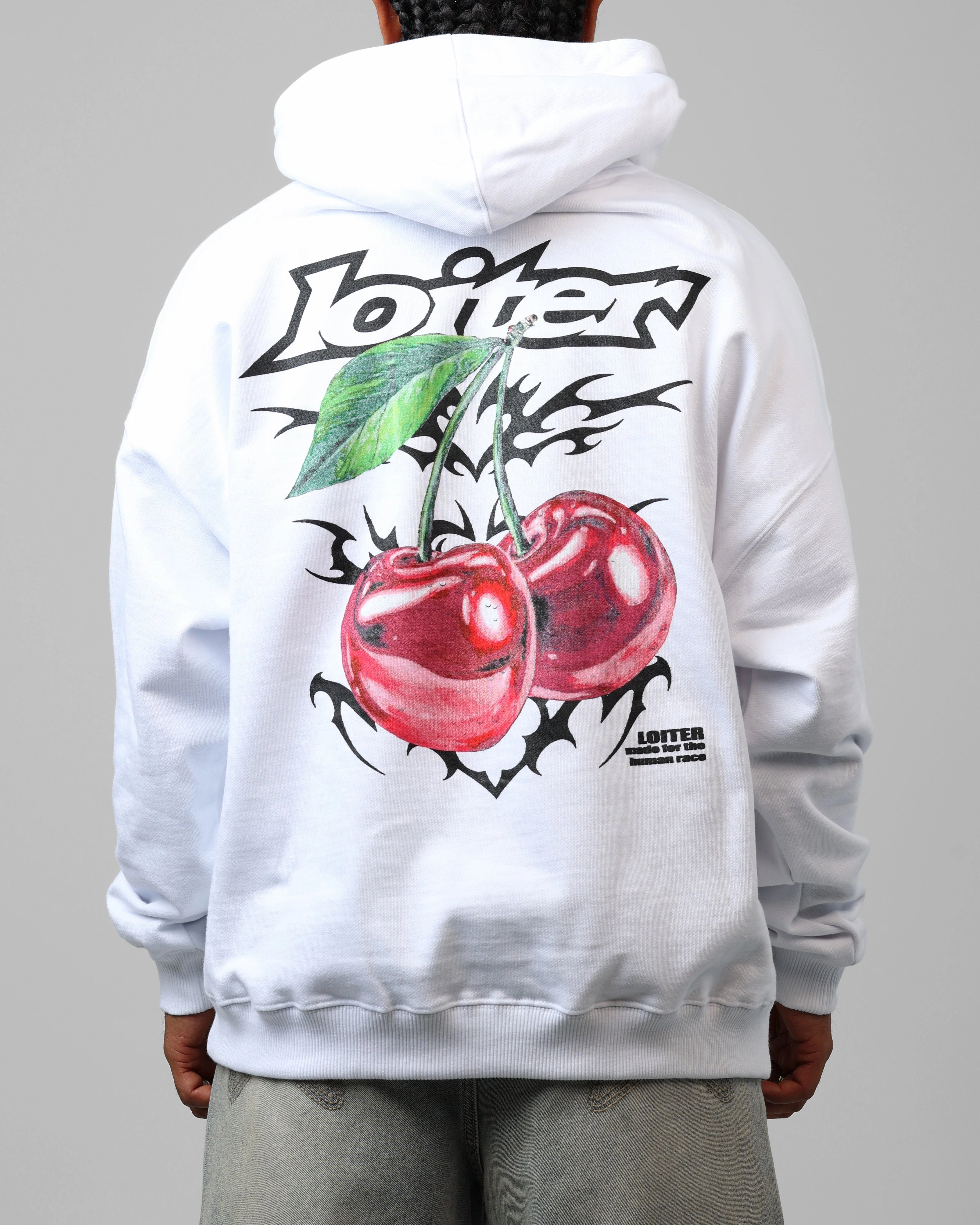 Loiter Cherry Pick Hoodie White Metallic Fiber Blend Wrinkle Free Texture