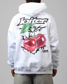 Loiter Cherry Pick Hoodie White Metallic Fiber Blend Wrinkle Free Texture