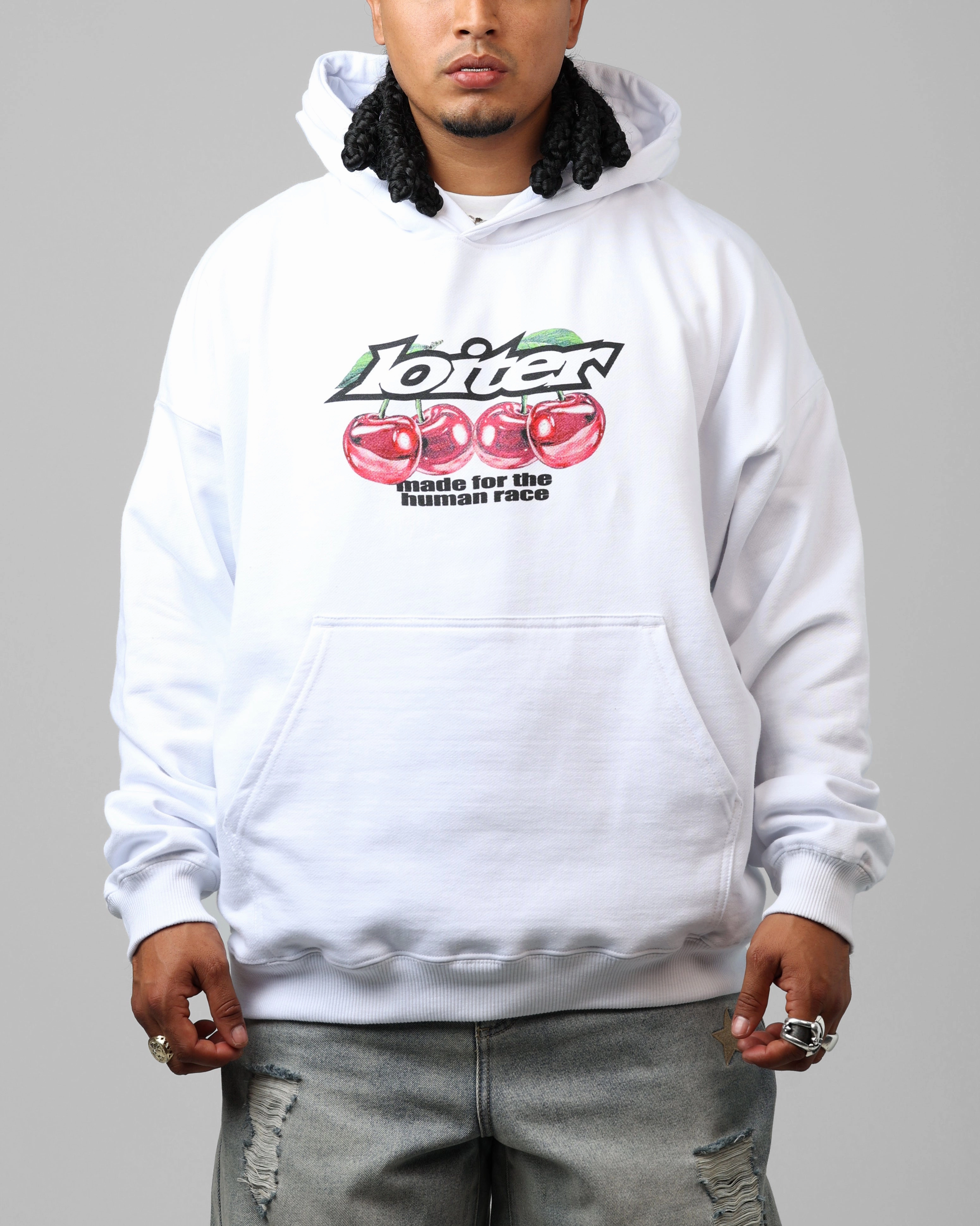 Loiter Cherry Pick Hoodie White PlacketDetail Breathable Microfiber