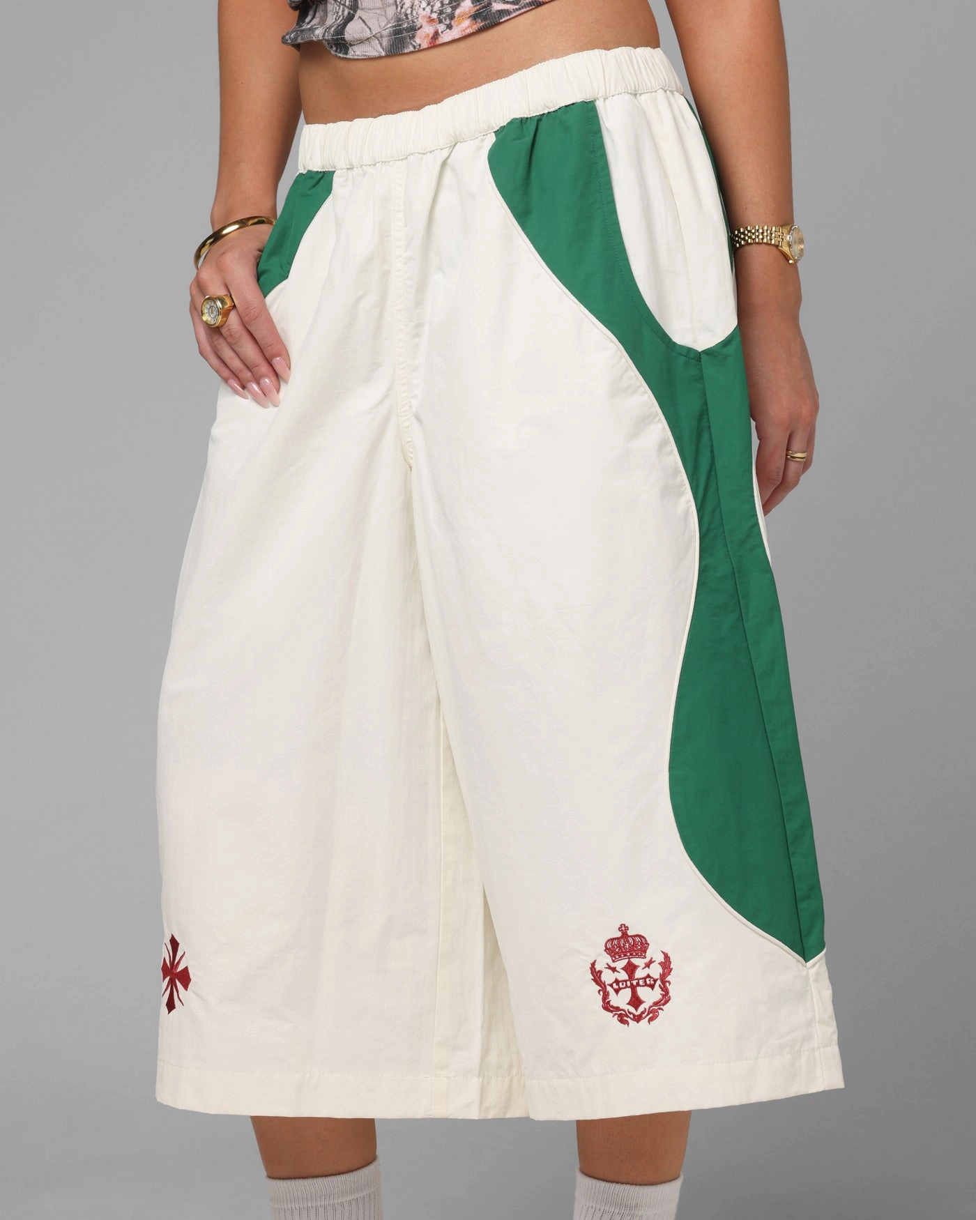 Slim Stretch Cozy Stretch Loiter Club Classic Track Shorts White/Green