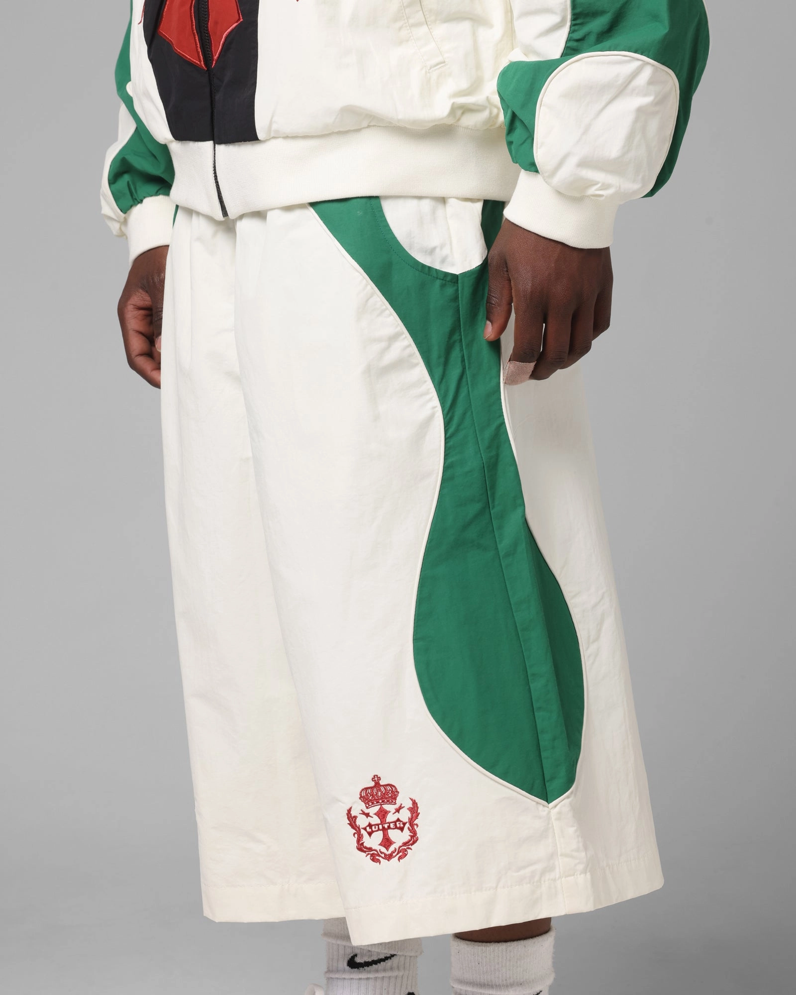 Loiter Club Classic Track Shorts White/Green Flexible Leg