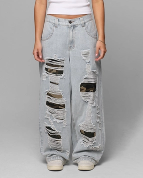 Flattering Look ResilientElasticBand Loiter Collateral Distressed Jeans Denim Camo