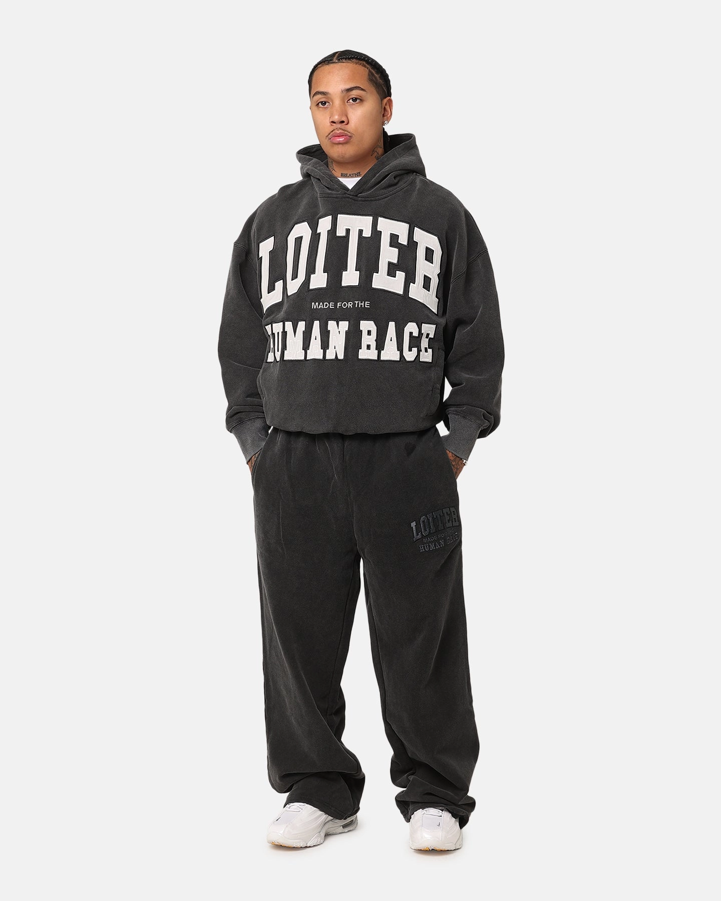 Loiter College Dropout Hoodie Washed Black BlendMaterials Bound Seam Finish