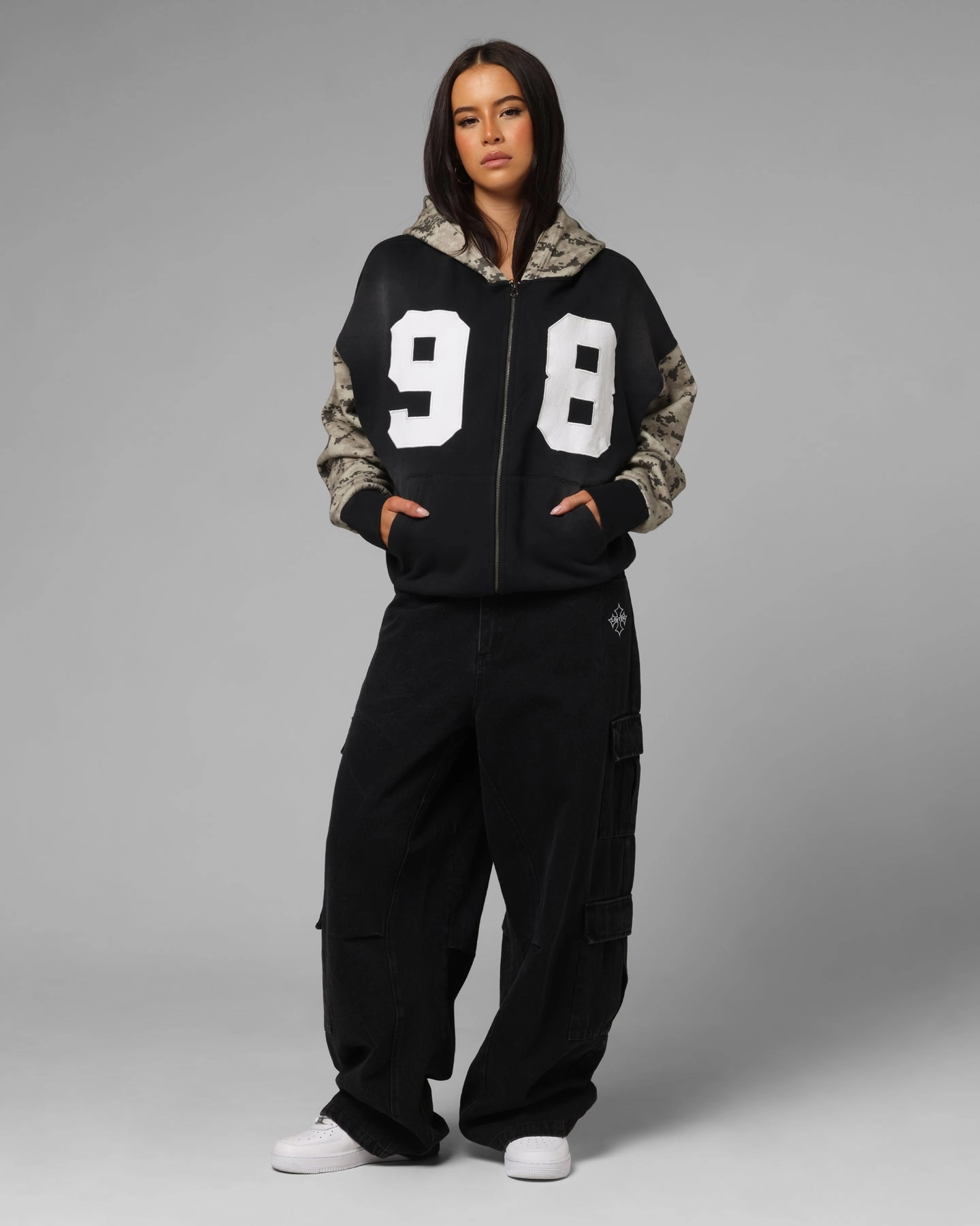 Loiter Cosmos Zip Hoodie Black/Camo Biodegradable Fiber Blend Hybrid Fabric Blend