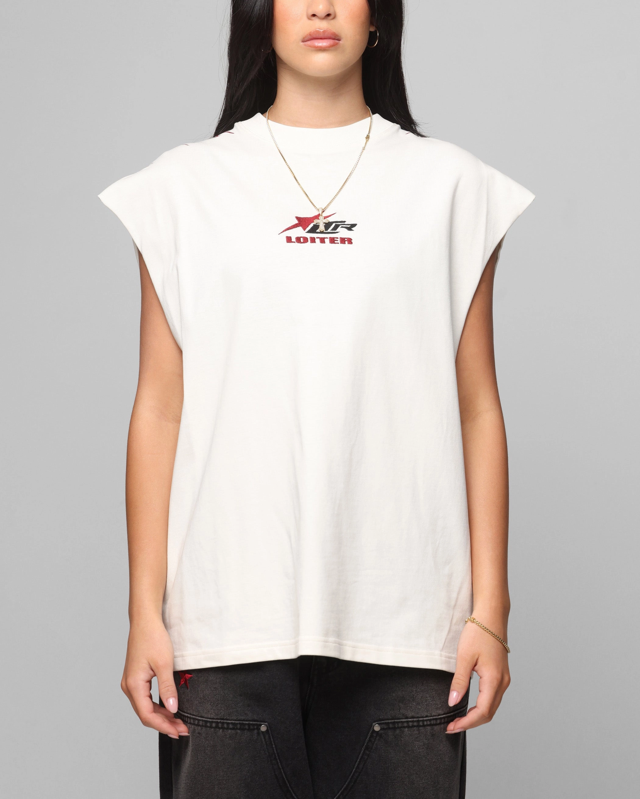 Loiter Cyber Muscle T-Shirt Off White Midweight Four Way Stretch