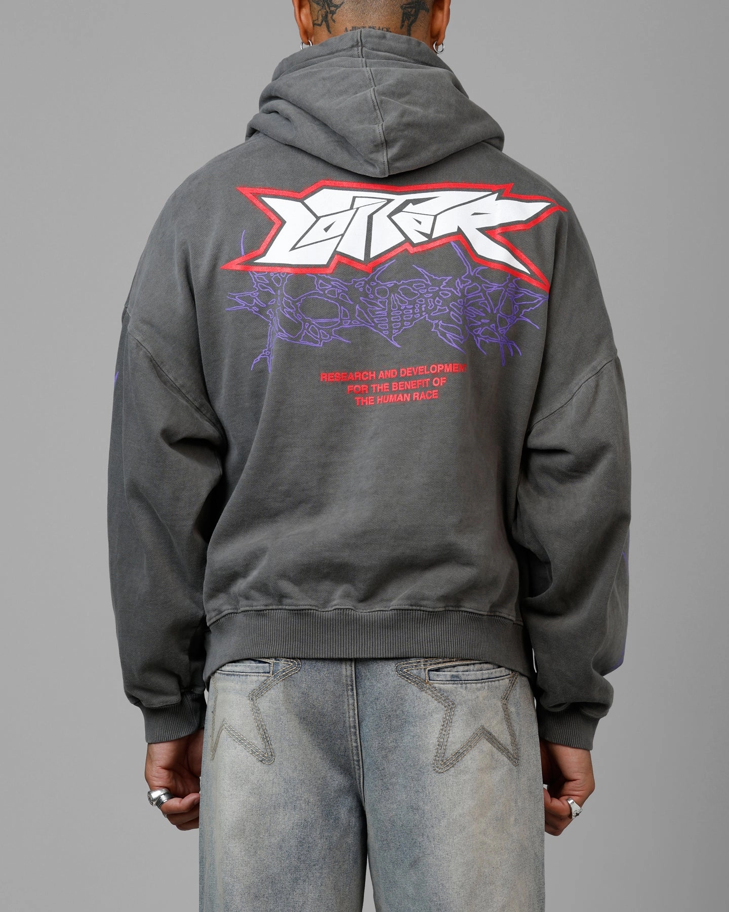 Loiter Cyberkinetics Premium Hoodie Washed Charcoal Brushed Interior Cozy Knit