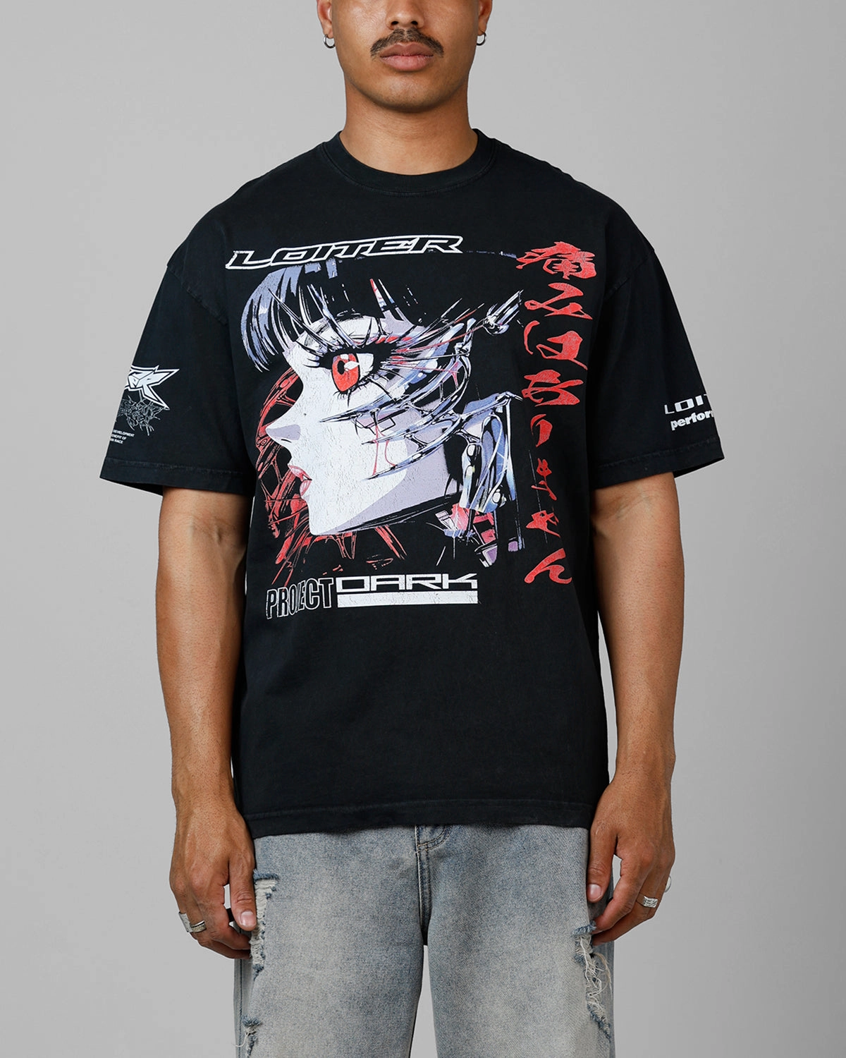 EasyCare Material TailoredCut Loiter Cybernetics Heavyweight T-Shirt Black Acidwash