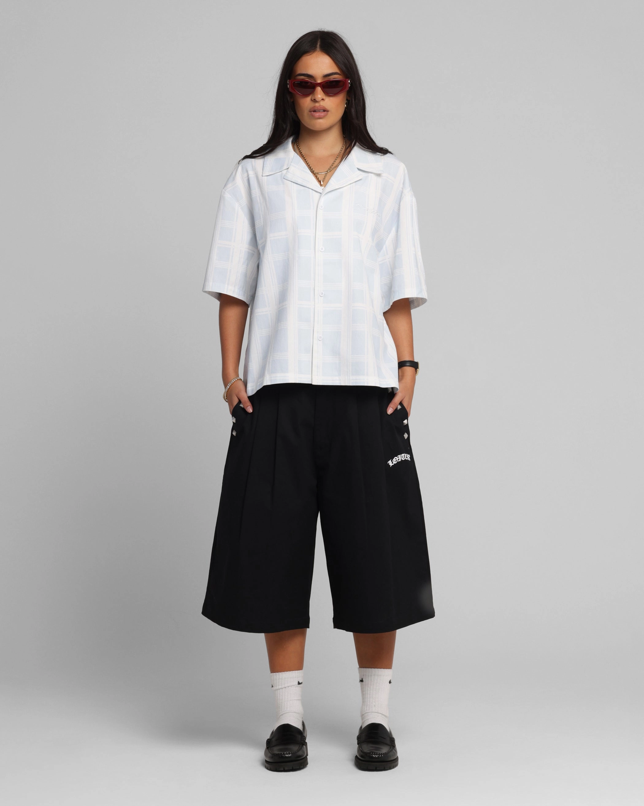 Loiter Daytona Button Up Shirt Blue Check Sustainable Manufacturing Process FlexibleKnit