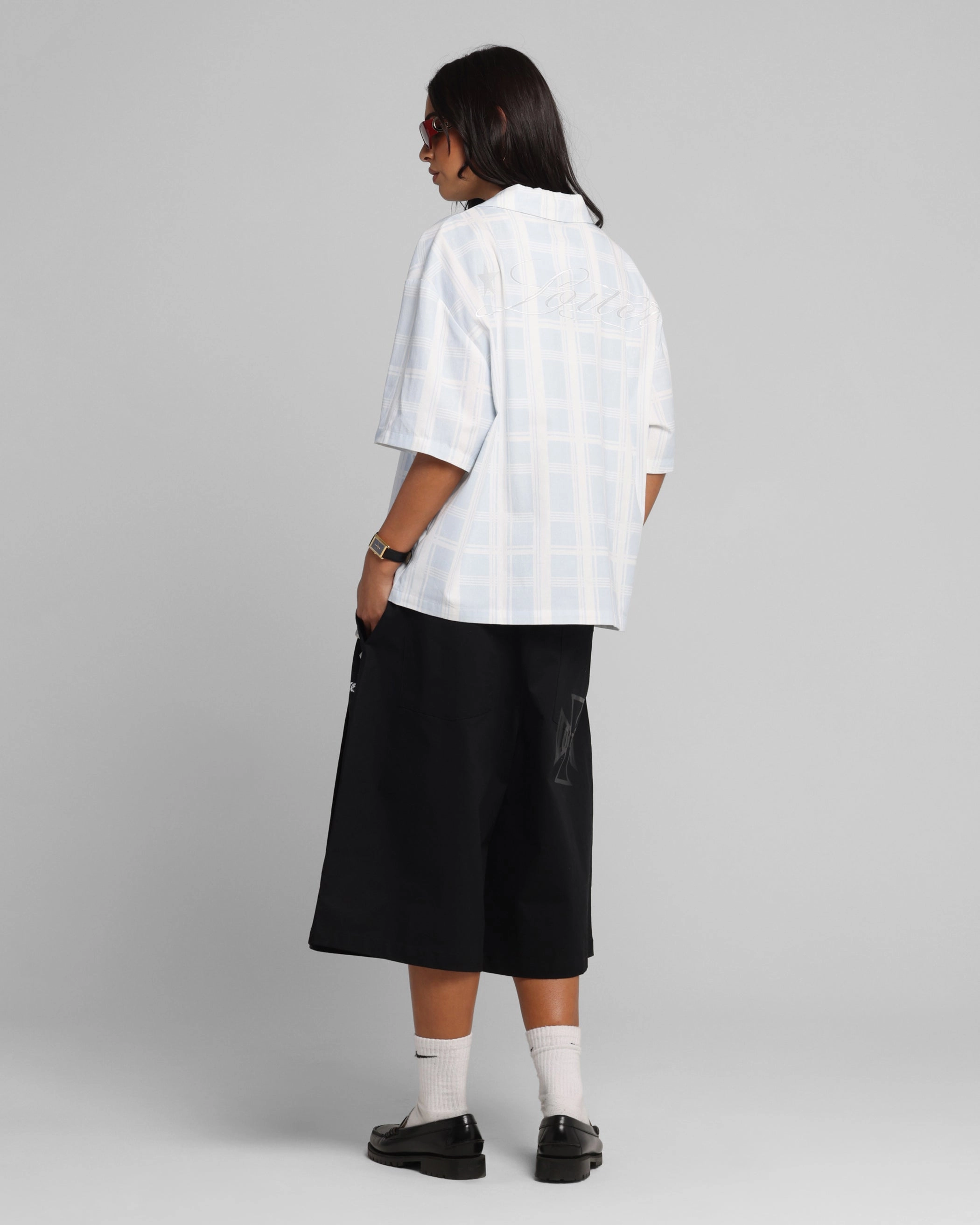 Loiter Daytona Button Up Shirt Blue Check Comfortable Wear FrenchTerry