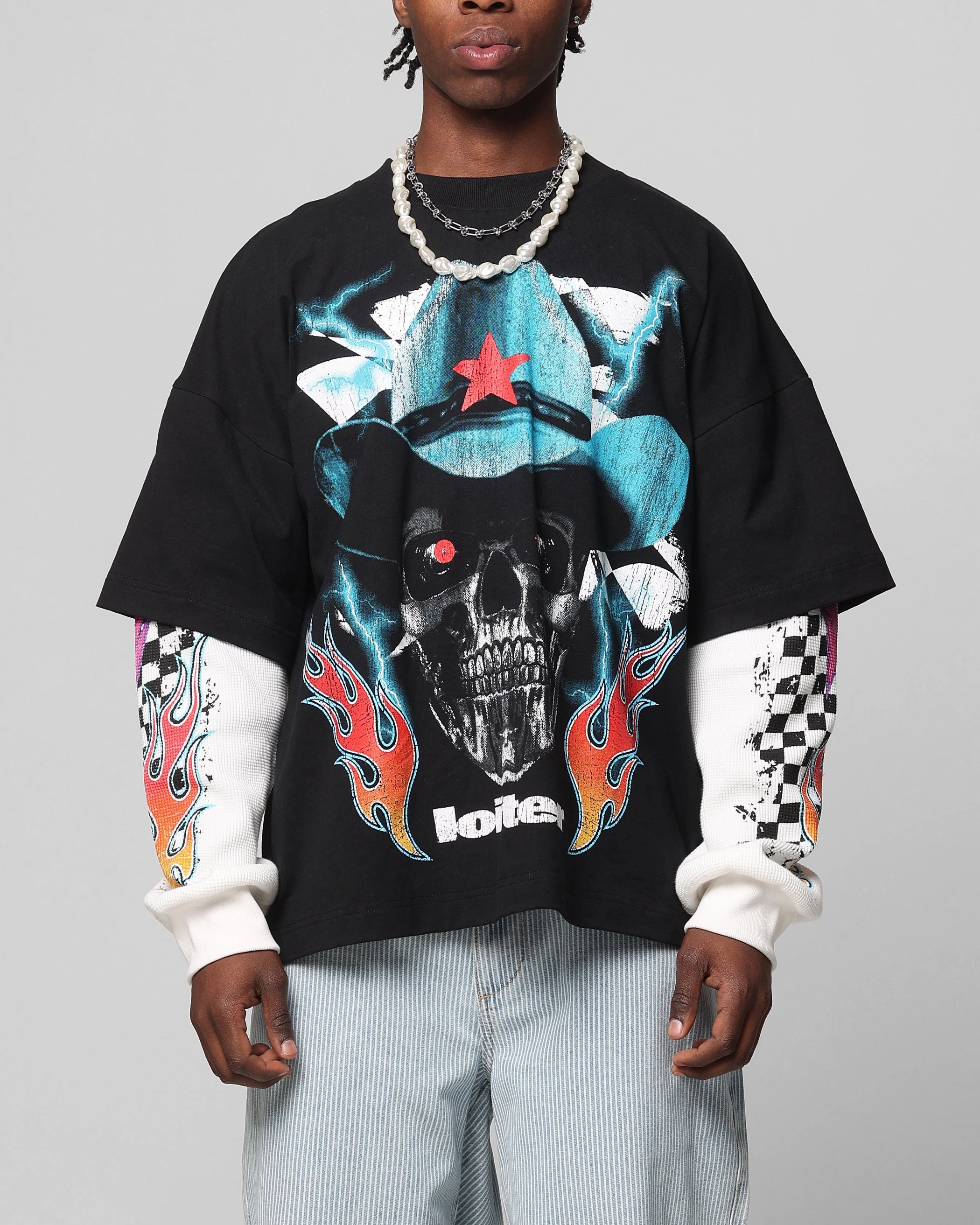 Loiter Daytona Layered Long Sleeve T-Shirt Black/White NonToxicCoating