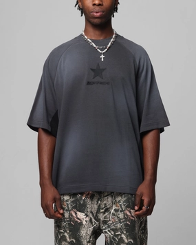 RibbedCuff Relaxed Dress Loiter Daytona Panel T-Shirt Washed Black