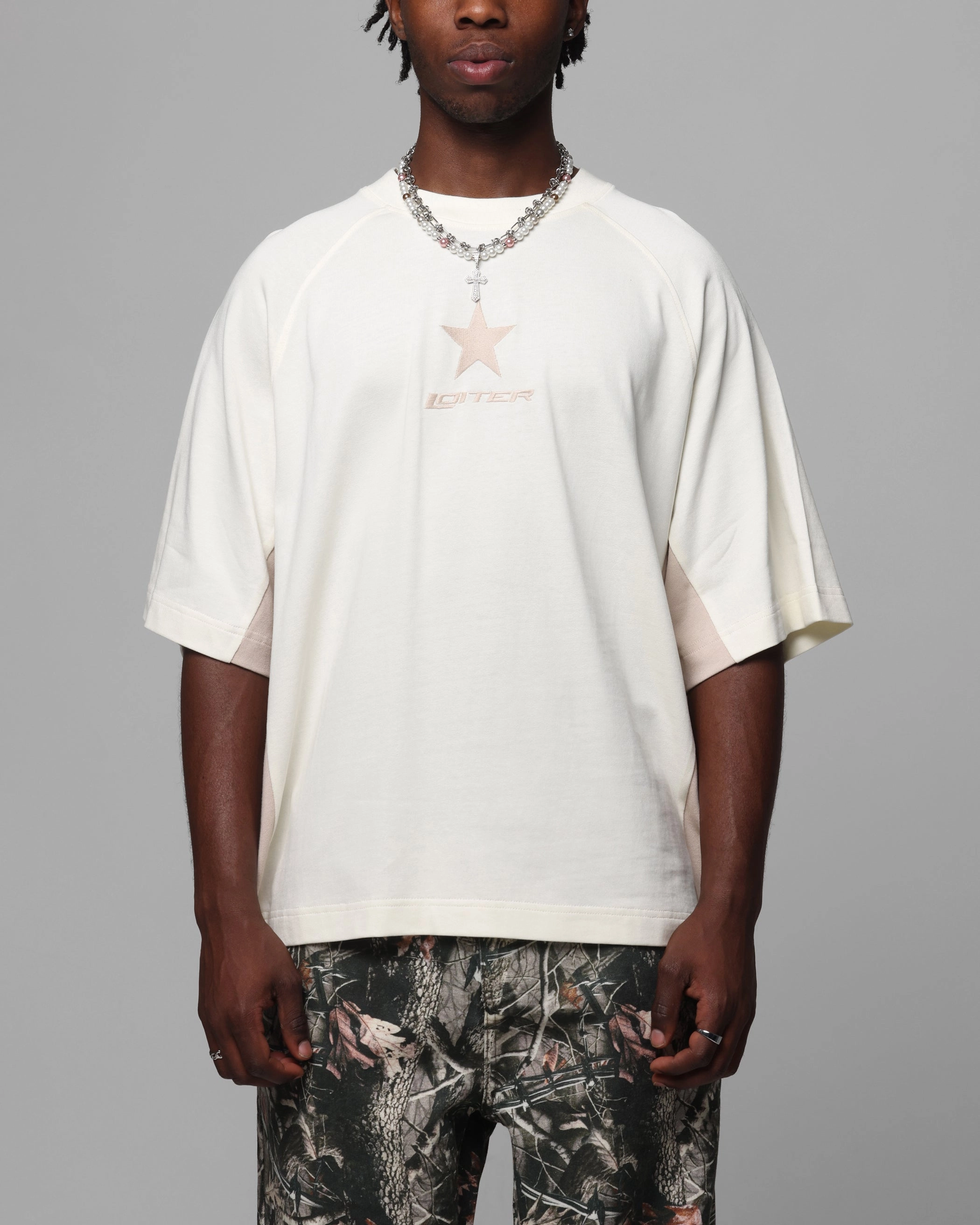 Loiter Daytona Panel T-Shirt White/Stone Bohemian style Compression Gradient