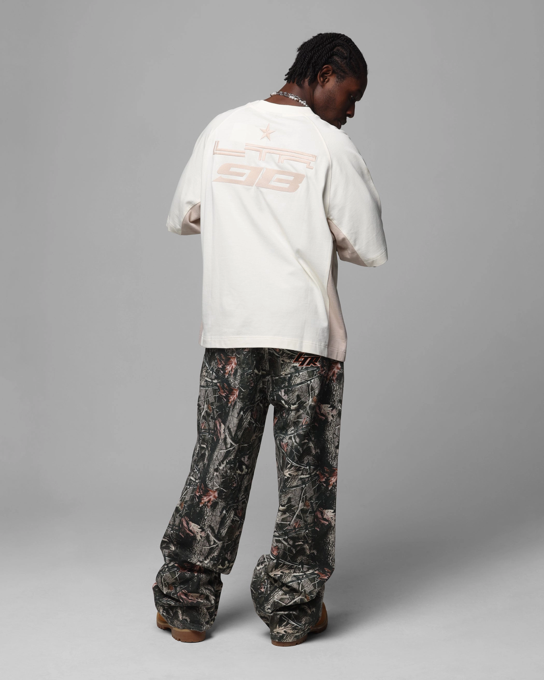 Loiter Daytona Panel T-Shirt White/Stone Soft Touch Fabric