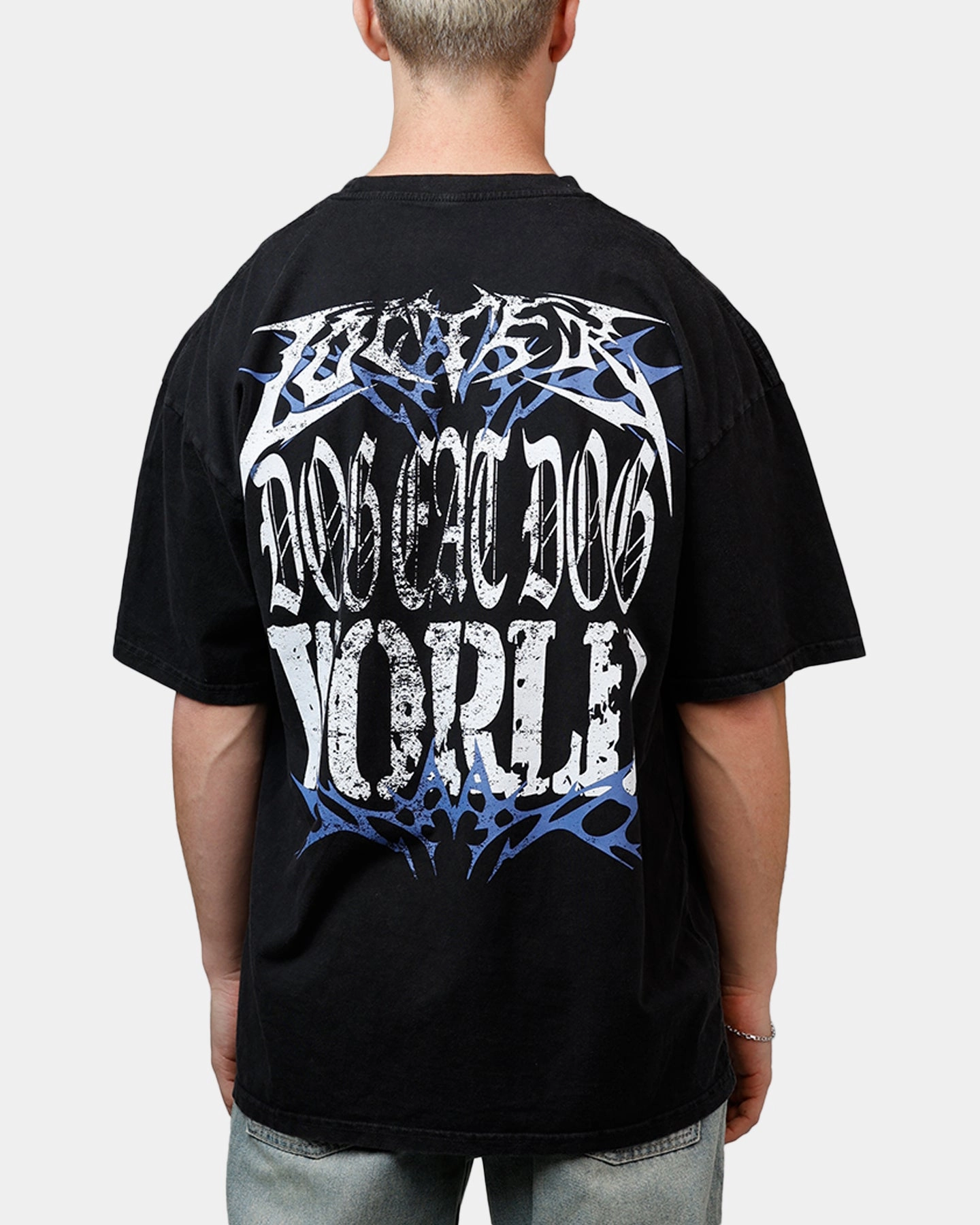 Loiter Dog Eat Dog Vintage T-Shirt Black Acidwash HighElasticity Thread Non Restrictive Cut