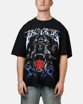 Machine Washable Fabric Loiter Dog Eat Dog Vintage T-Shirt Black Acidwash