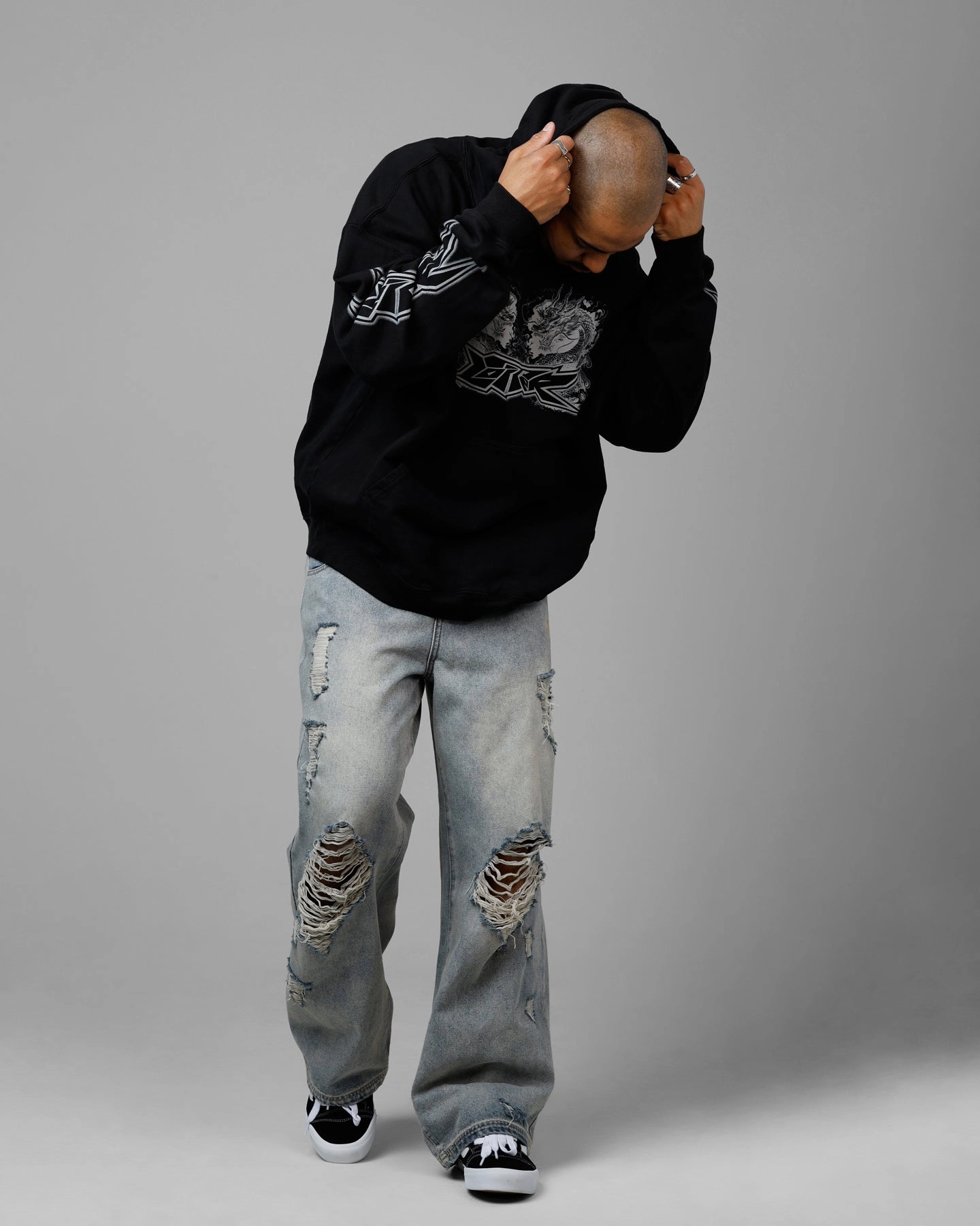 Zero Waste Cut Pattern Loiter Draco Born Premium Hoodie Black