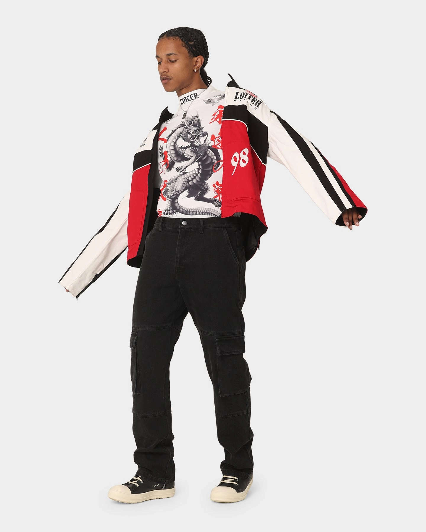 Scoop Neck Shape Loiter Drago Long Sleeve T-Shirt Off White