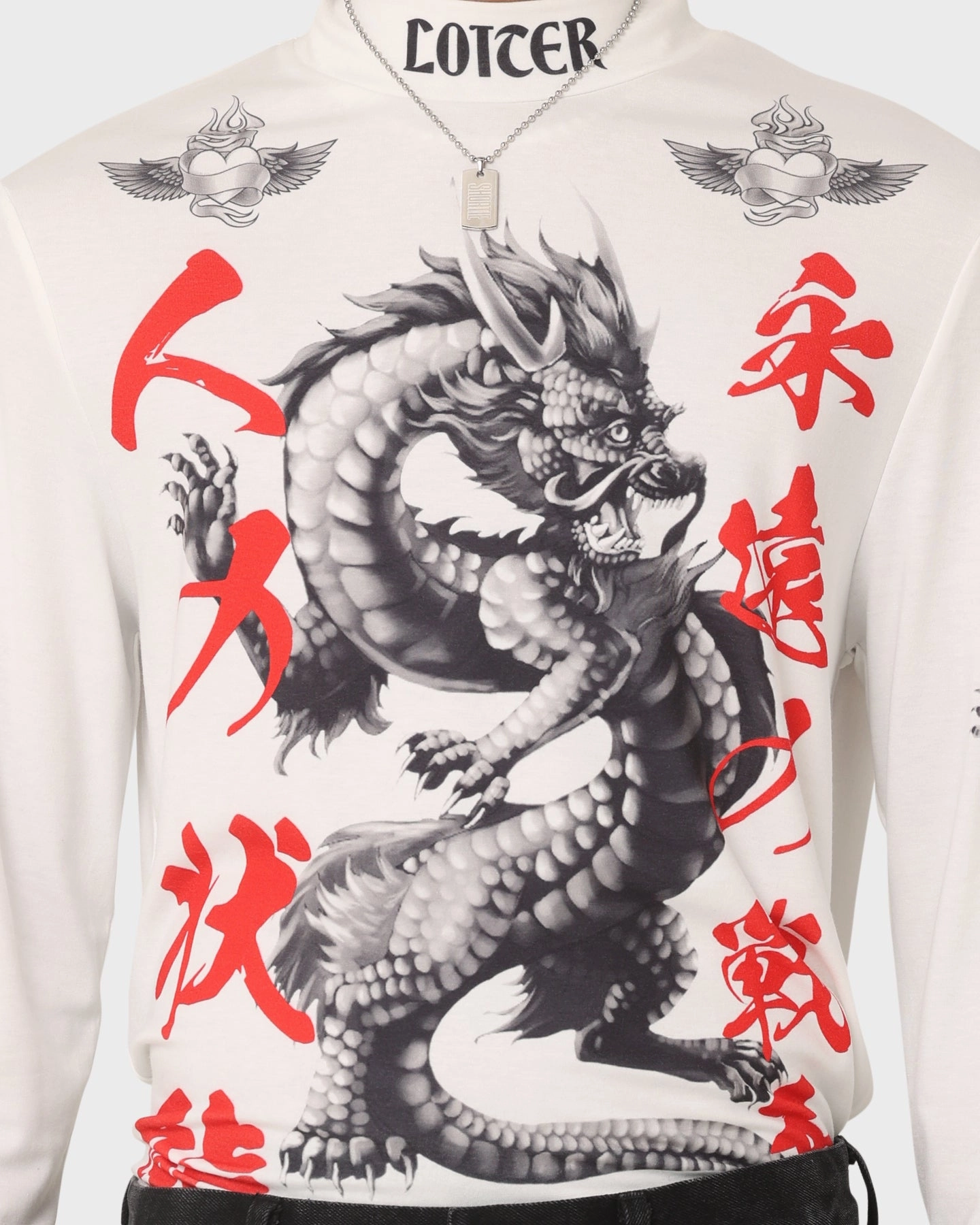 Loiter Drago Long Sleeve T-Shirt Off White WaterRepellent Coating TurtleneckDesign