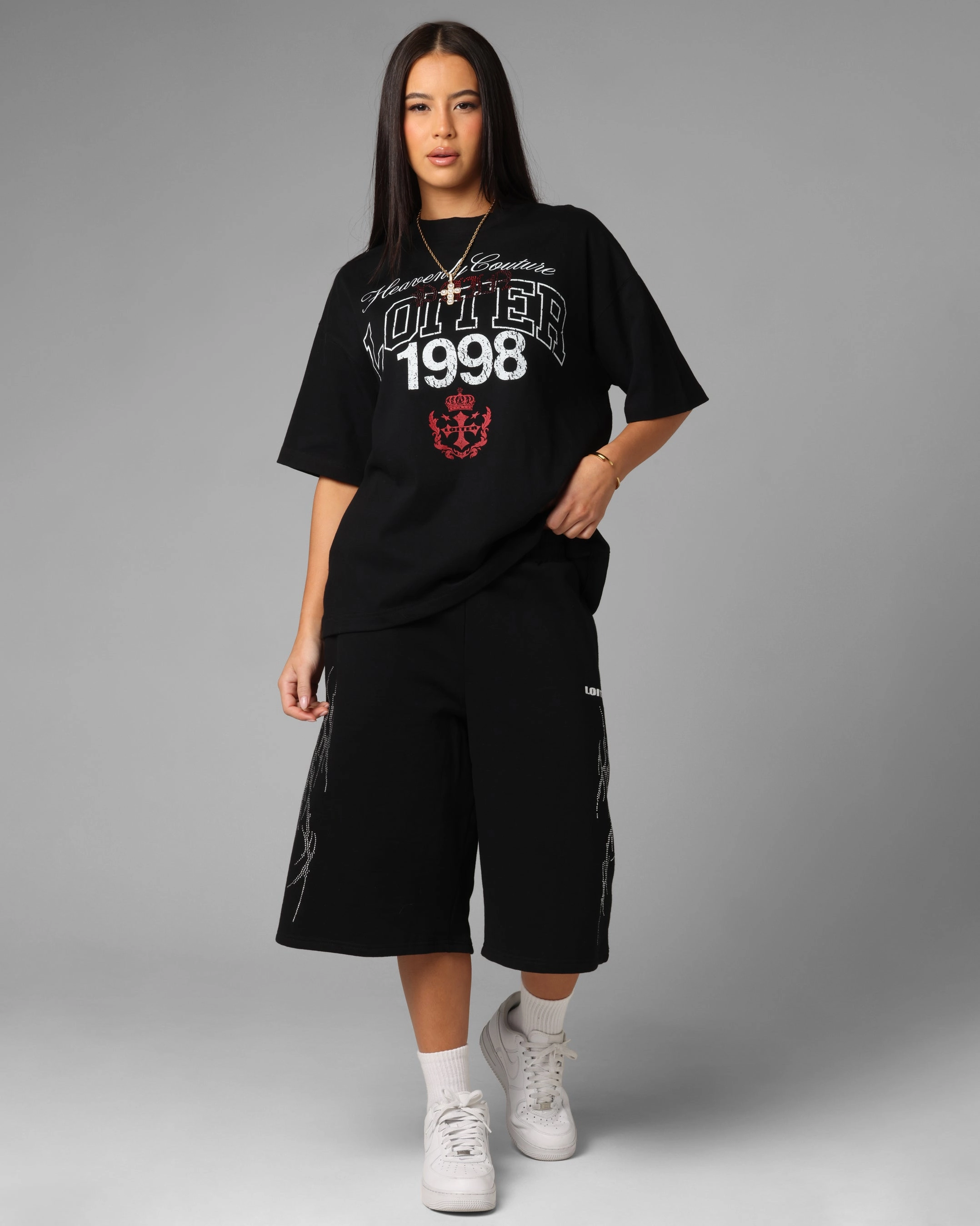 Ribbed Trim Details Loiter Drop Out Vintage T-Shirt Black